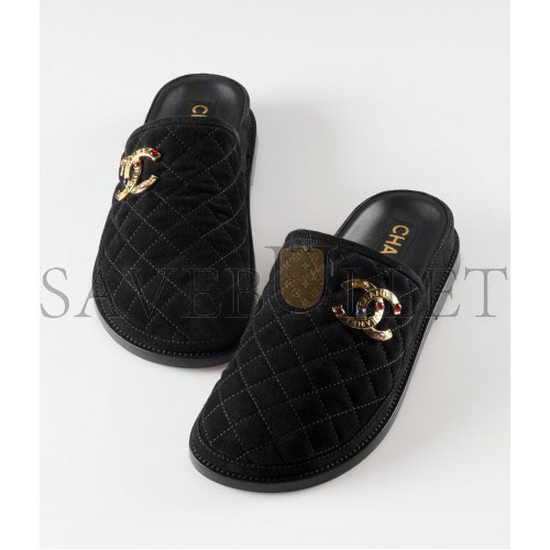 CHANEL MULES SUEDE CALFSKIN & METALBLACK G38648 X56518 94305