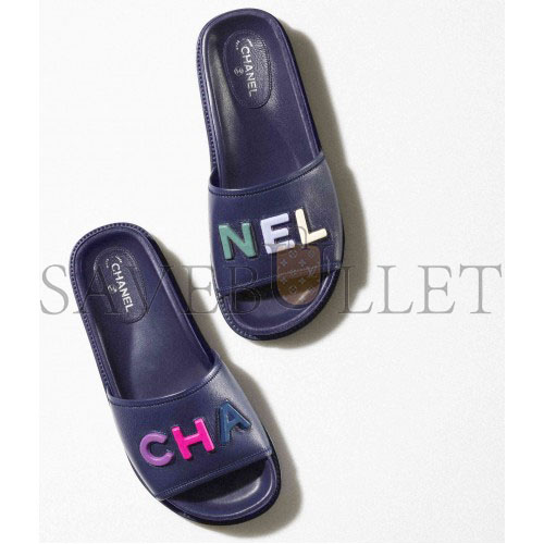 Ch*el mules lambskinnavy blue & multicolor g38933 x56443 k3920