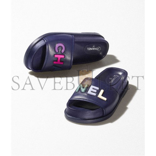 CHANEL MULES LAMBSKINNAVY BLUE & MULTICOLOR G38933 X56443 K3920