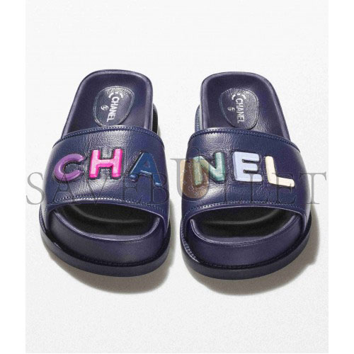 Ch*el mules lambskinnavy blue & multicolor g38933 x56443 k3920