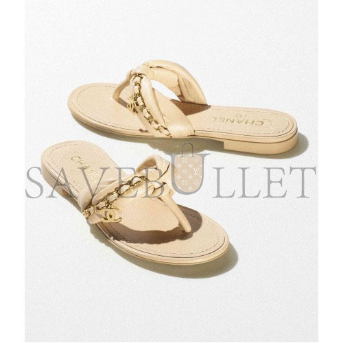 Ch*el sandals lambskin & metalbeige g38210 x56564 0n719