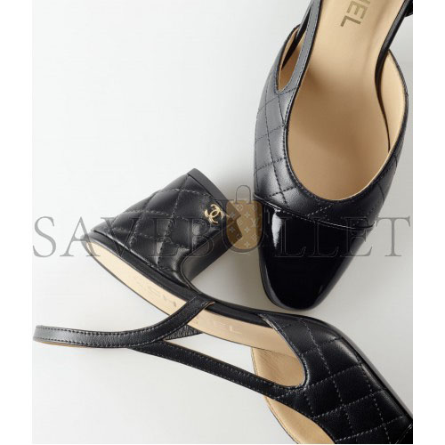 CHANEL SLINGBACKS LAMBSKIN & PATENT CALFSKINBLACK G39220 Y55956 94305