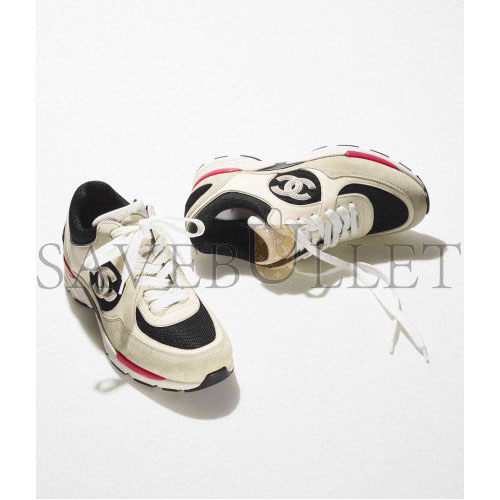 CHANEL SNEAKERS CALFSKIN, MESH & SUEDE CALFSKINIVORY, BLACK & BEIGE G39066 Y55828 K4292