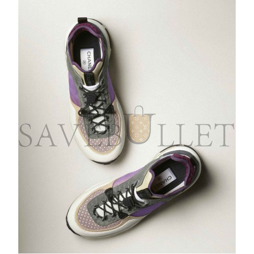 CHANEL SNEAKERS FABRIC, SUEDE CALFSKIN, MESH & FABRICWHITE, GRAY, PURPLE G39488 Y56142 K4944