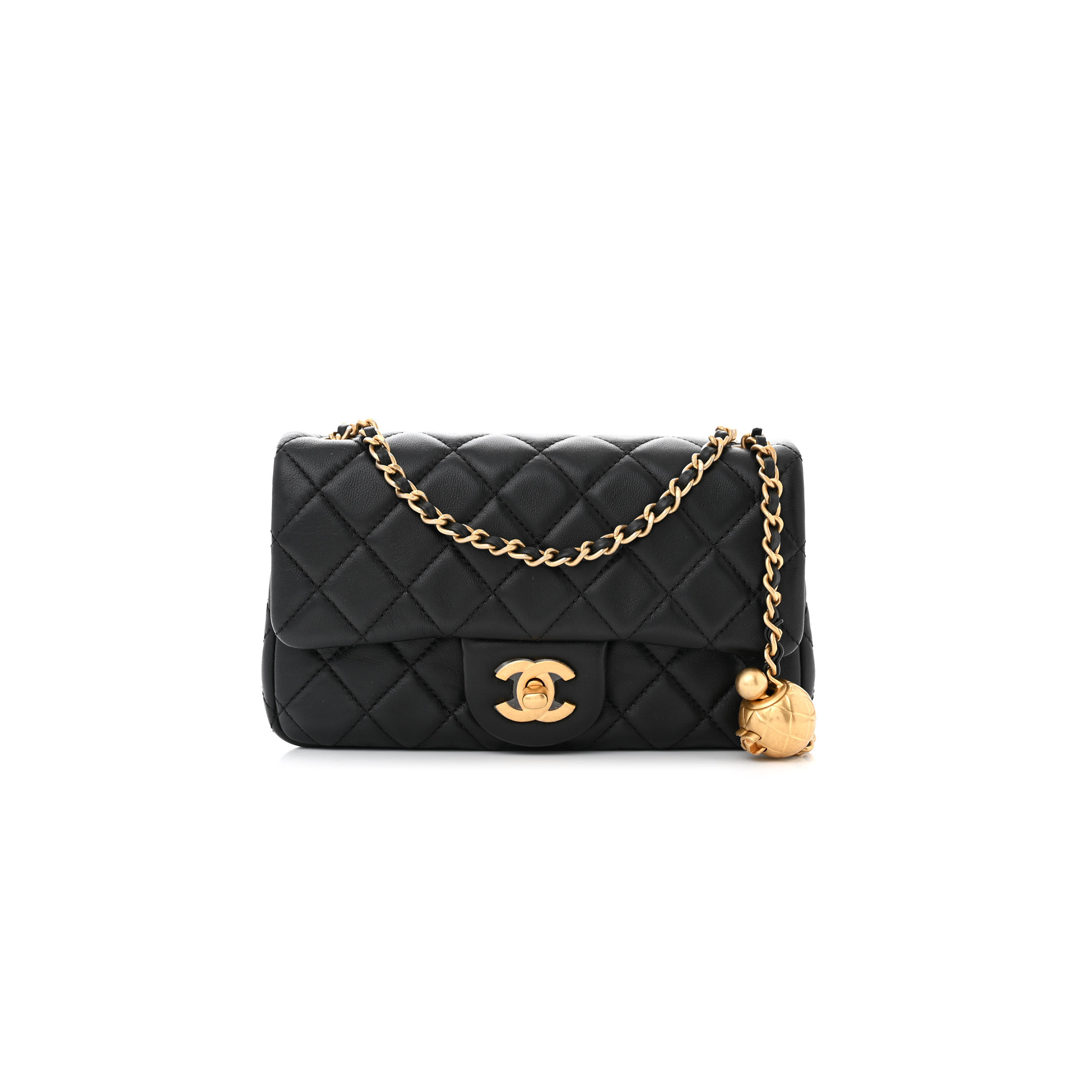 Ch*el master lambskin quilted mini rectangular pearl crush flap black as1787 (19*13*6cm)