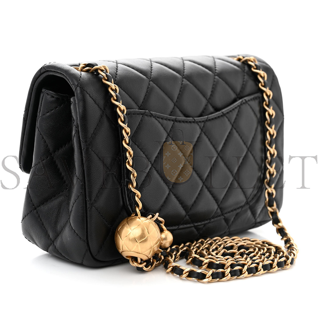 Ch*el master lambskin quilted mini rectangular pearl crush flap black as1787 (19*13*6cm)