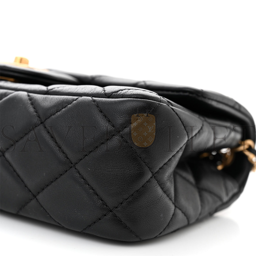 Ch*el master lambskin quilted mini rectangular pearl crush flap black as1787 (19*13*6cm)