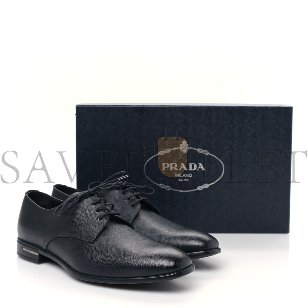 Pra*a saffiano mens plain toe derby loafers 8.5 black