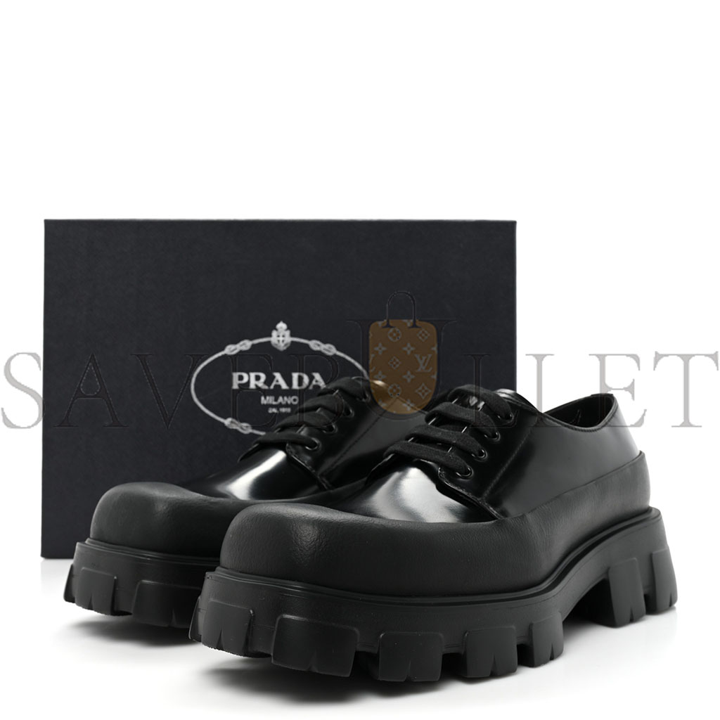 Pra*a spazzolato mens lace up 45mm derby loafers 8 black