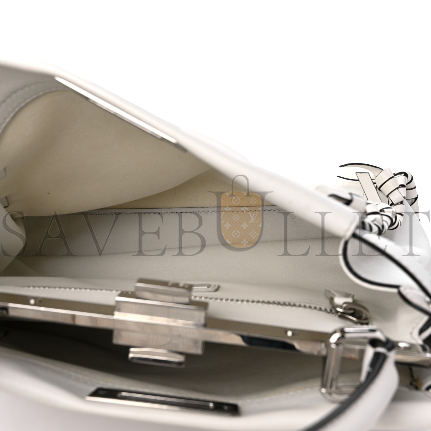 F**di vitello seta century nappa whipstitch medium peekaboo iconic satchel white (34*26*14cm)