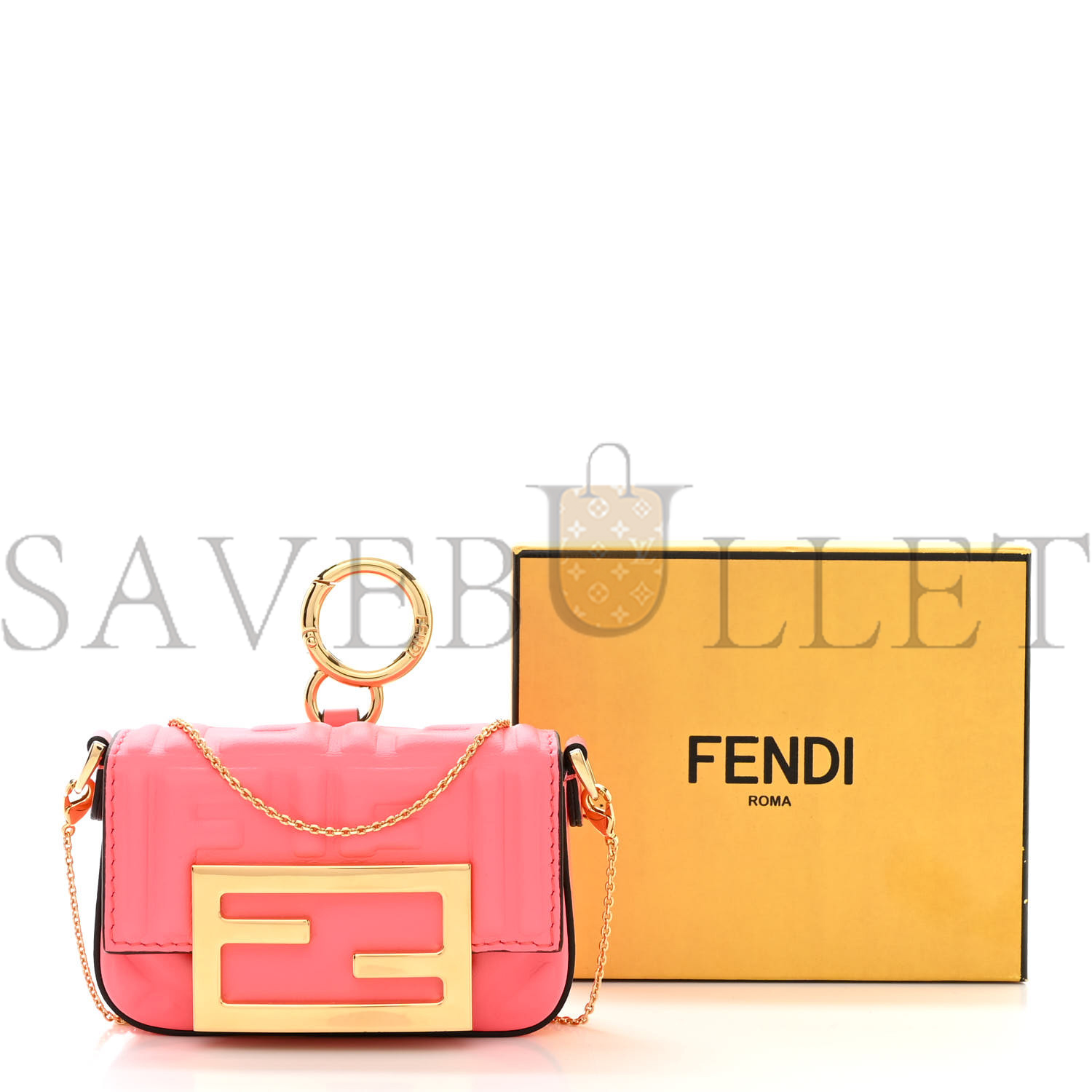 F**di nappa matisse ff embossed nano maxi buckle baguette charm pink dalia (11*7*3cm)