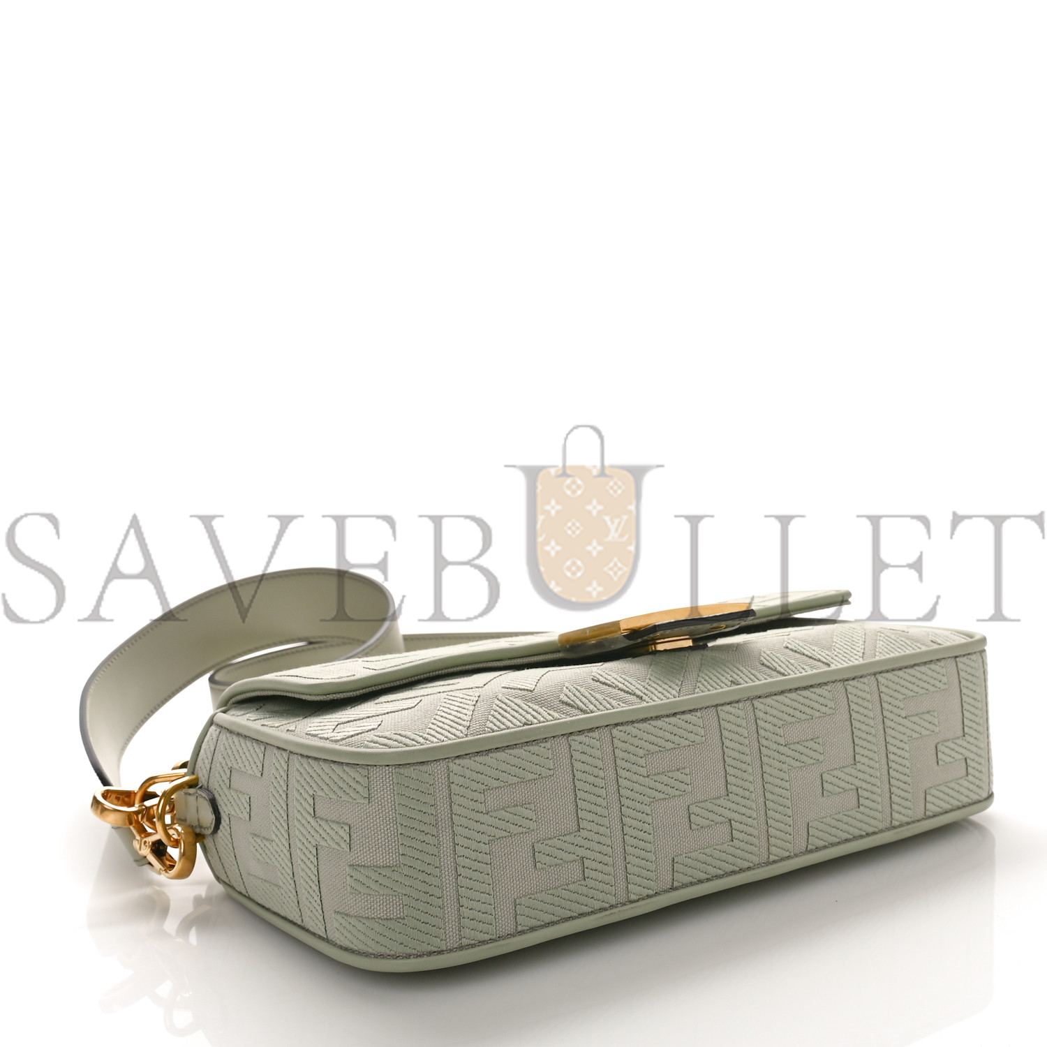 F**di canvas vitello king ff embroidered baguette green tea (29*18*8cm)