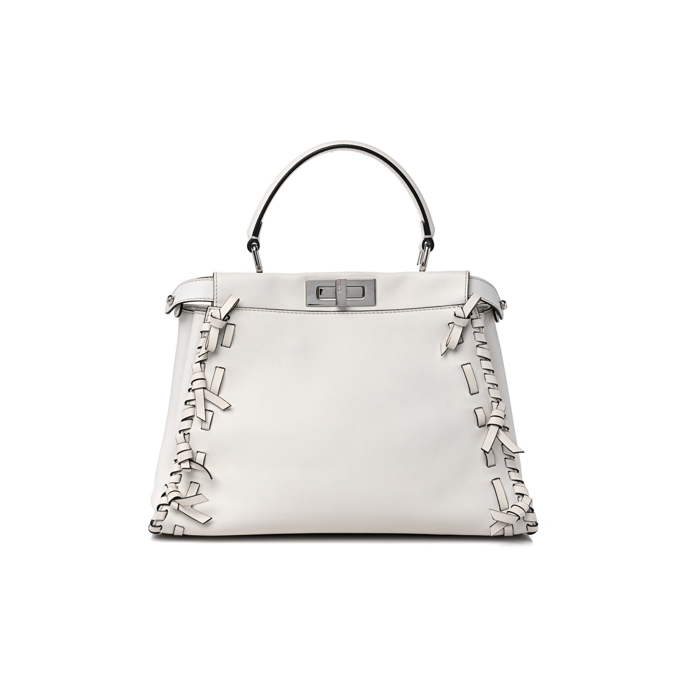 FENDI VITELLO SETA CENTURY NAPPA WHIPSTITCH MEDIUM PEEKABOO ICONIC SATCHEL WHITE (34*26*14cm)