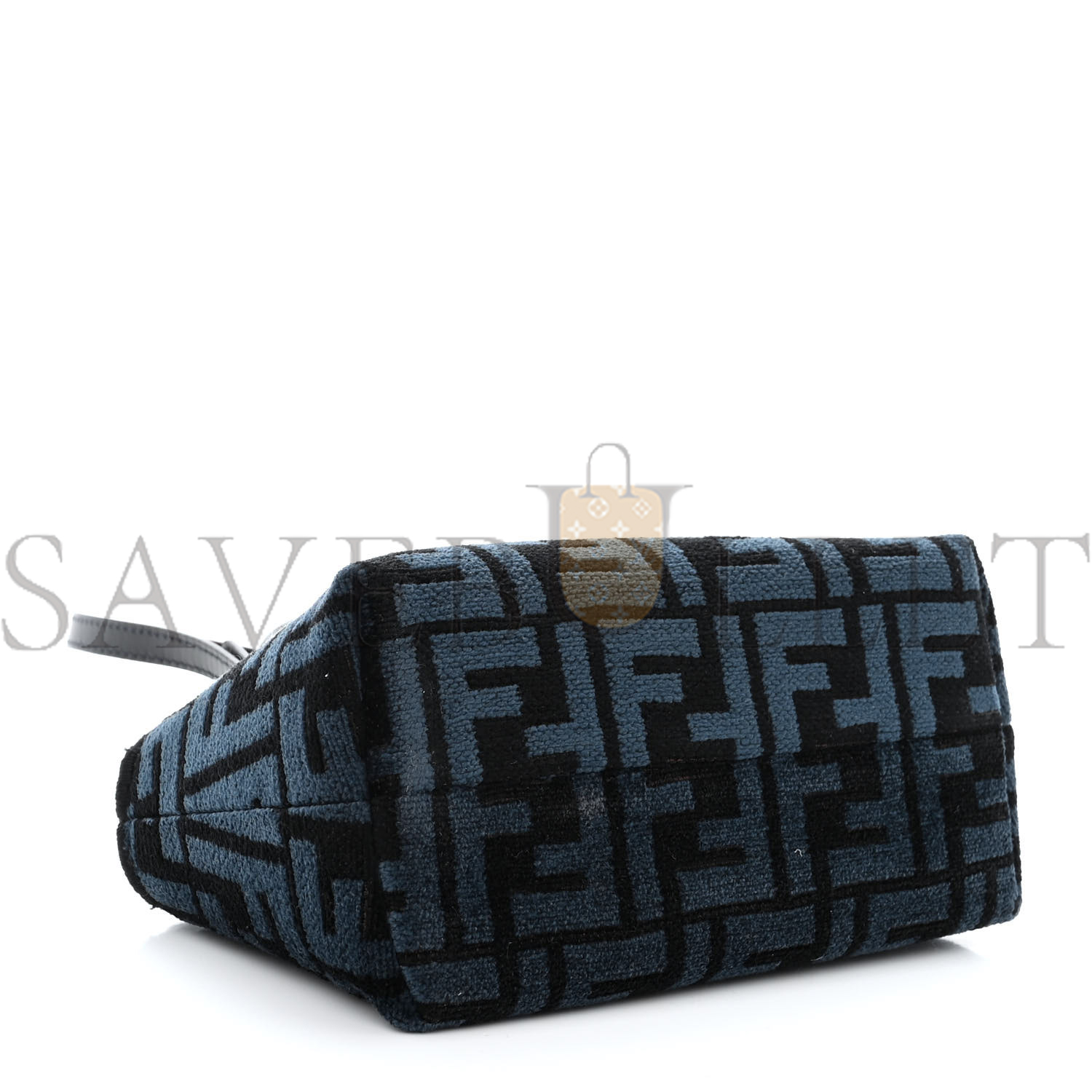 F**di chenille vitello king plexiglass ff mini by the way top handle boston bag blue black (17*11*8cm)