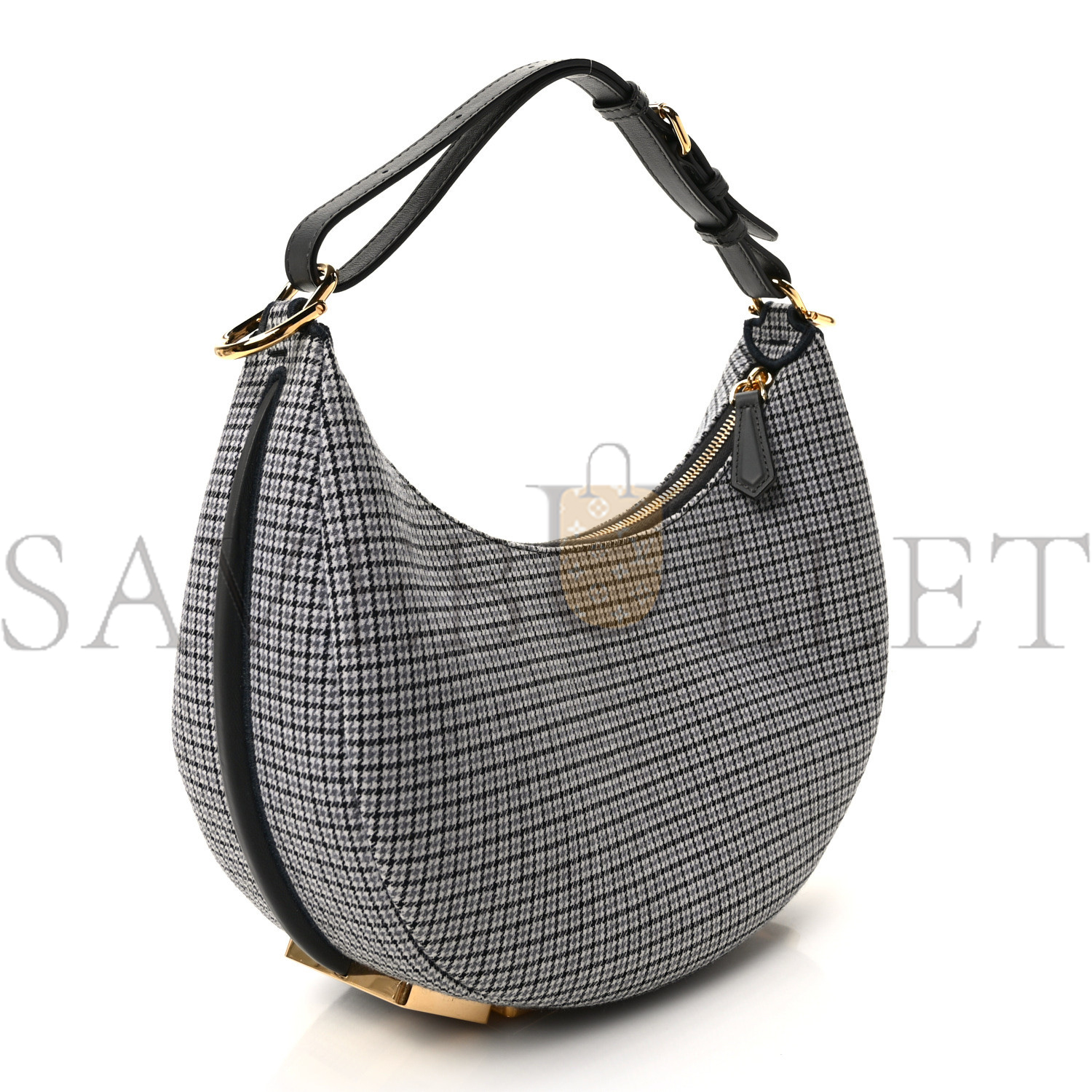 F**di wool vitello grace small houndstooth small F**digraphy hobo bag grigio anthracite (28*21*8cm)