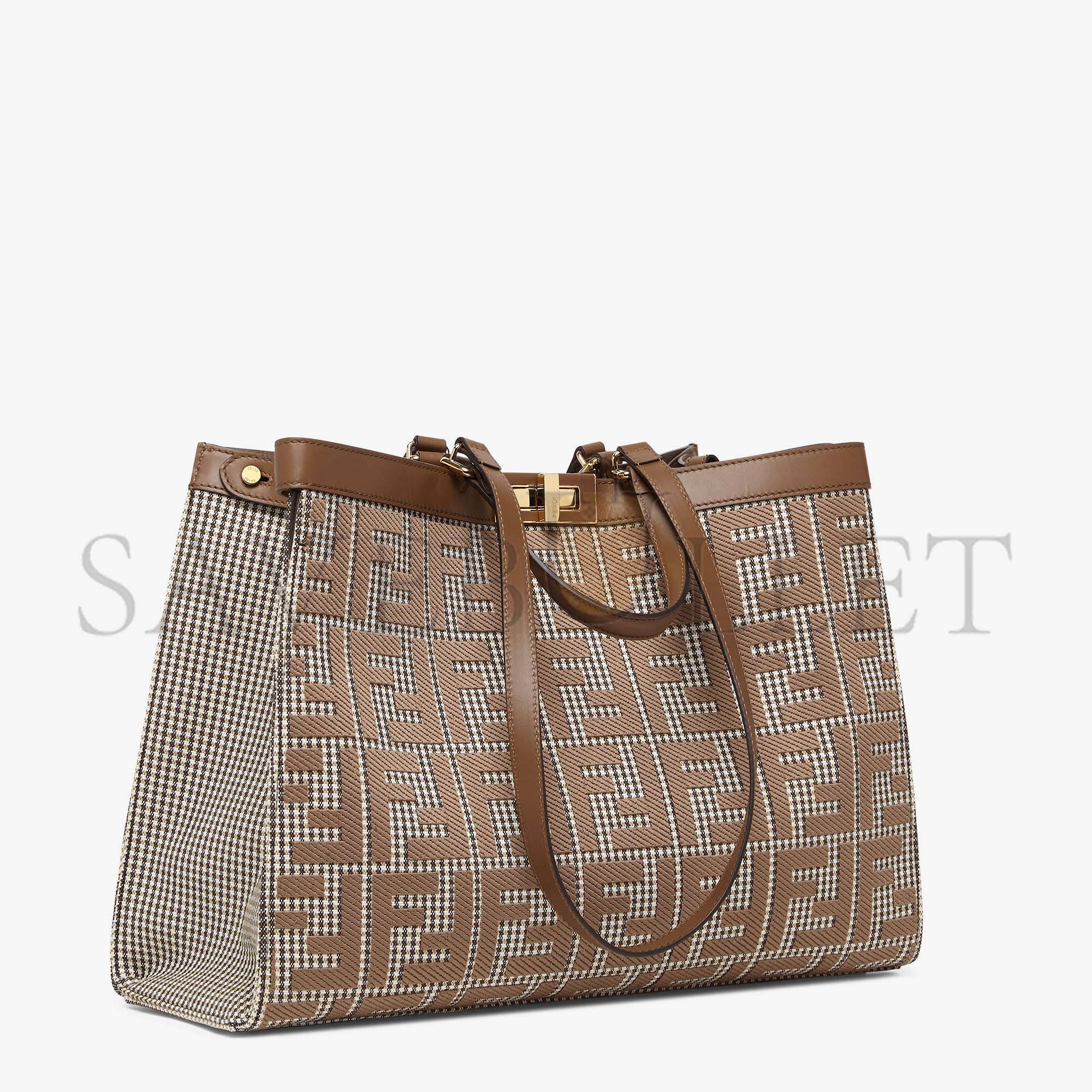 F**di x-tote - brown houndstooth wool shopper with ff embroidery 8bh374akrzf1irg (41*29.5*16cm)