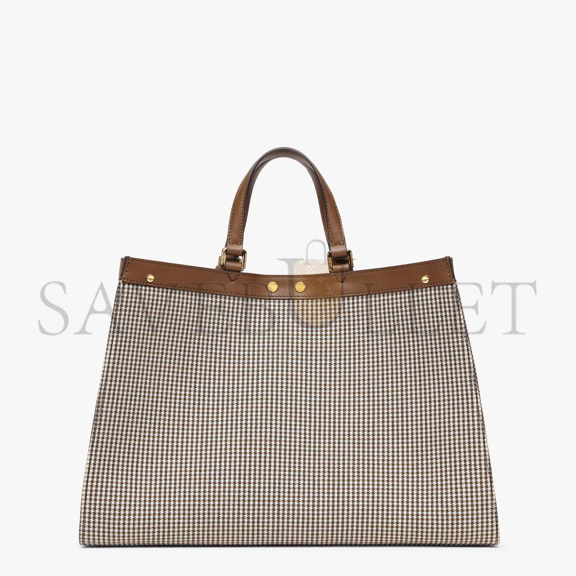 F**di x-tote - brown houndstooth wool shopper with ff embroidery 8bh374akrzf1irg (41*29.5*16cm)