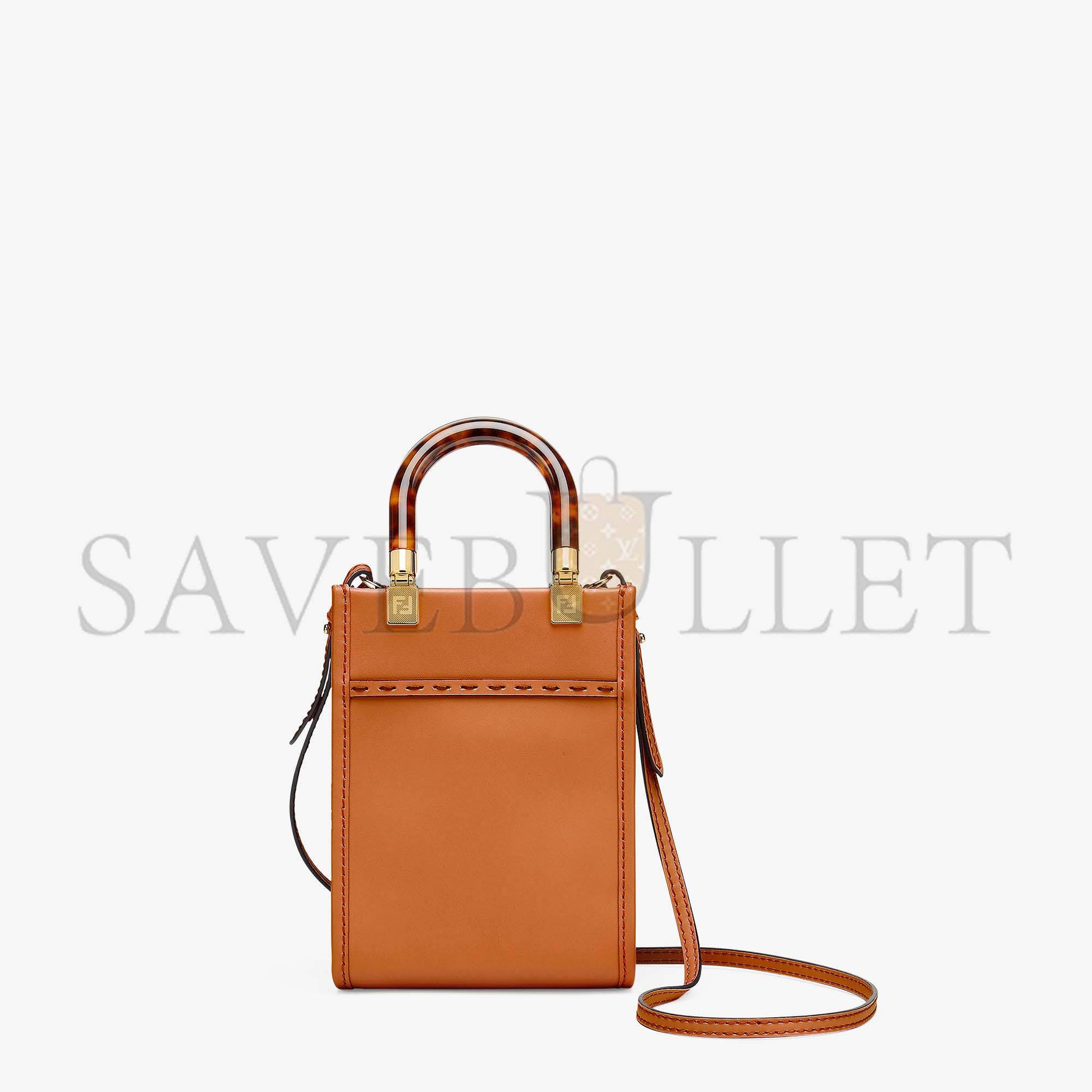 F**di mini sunshine shopper - brown leather mini-bag 8bs051abvlf0pwz (18*13*6.5cm)