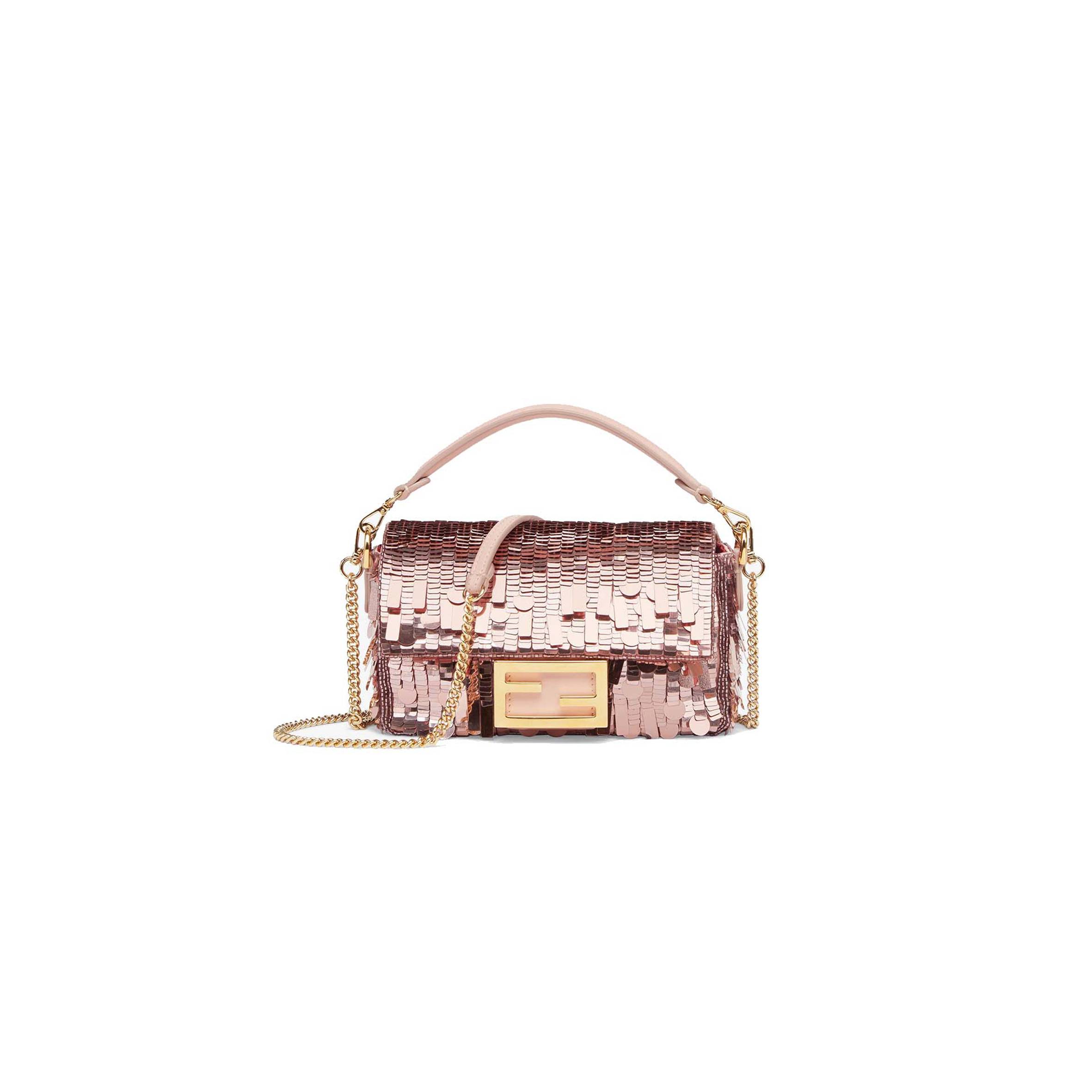 F**di baguette mini - pink sequin and leather bag 8bs017amp0f0j2f (20*13*5cm)