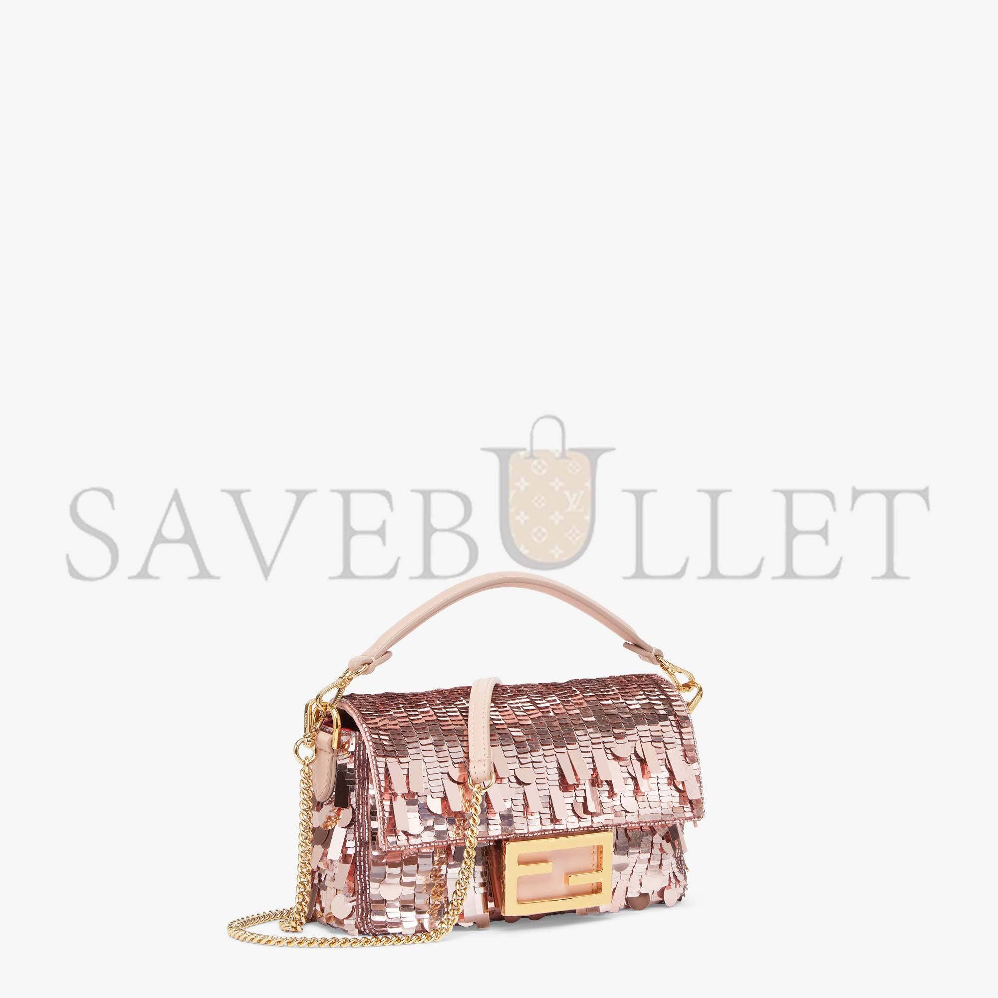 F**di baguette mini - pink sequin and leather bag 8bs017amp0f0j2f (20*13*5cm)