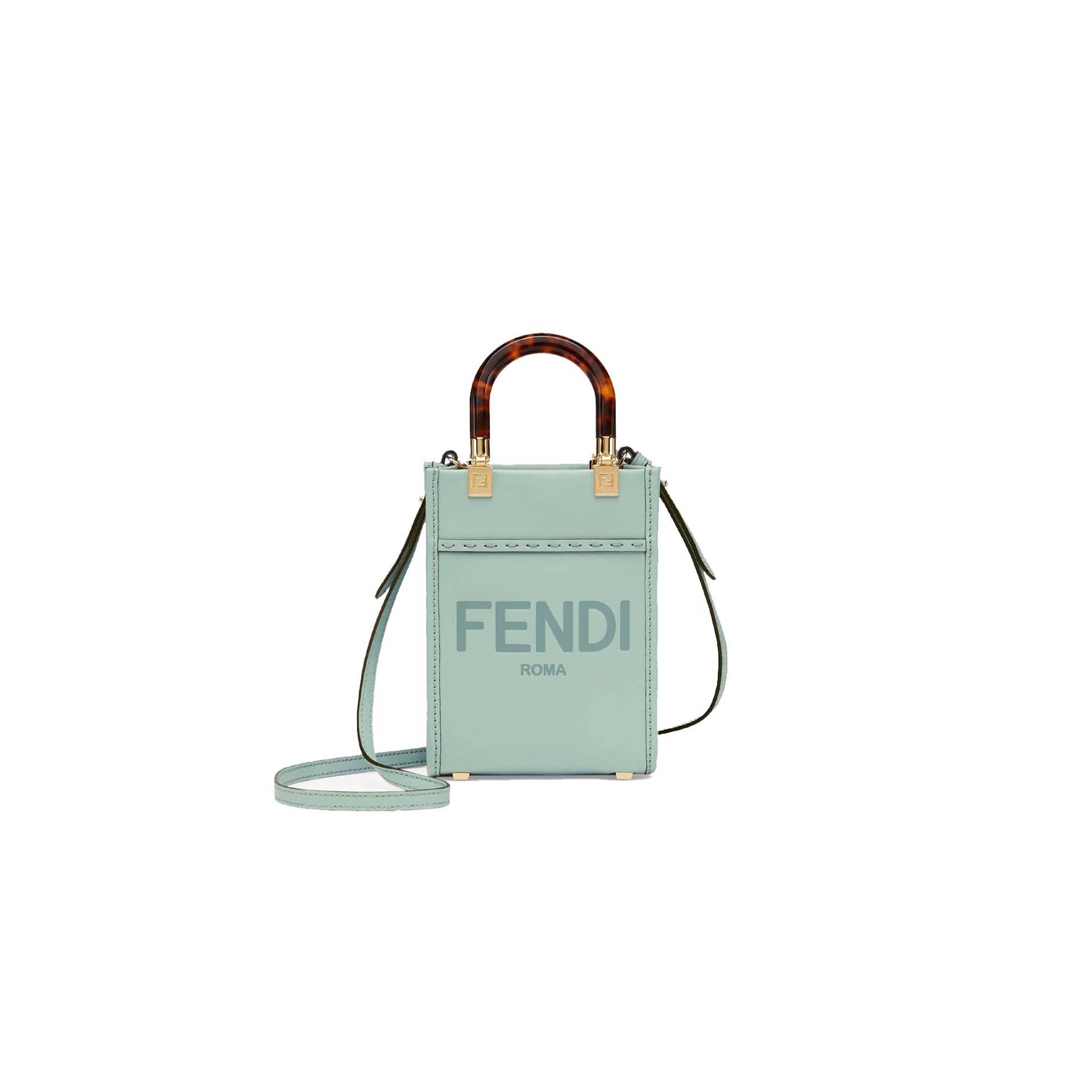 F**di mini sunshine shopper - mint green leather mini-bag 8bs051abvlf03hw (18*13*6.5cm)