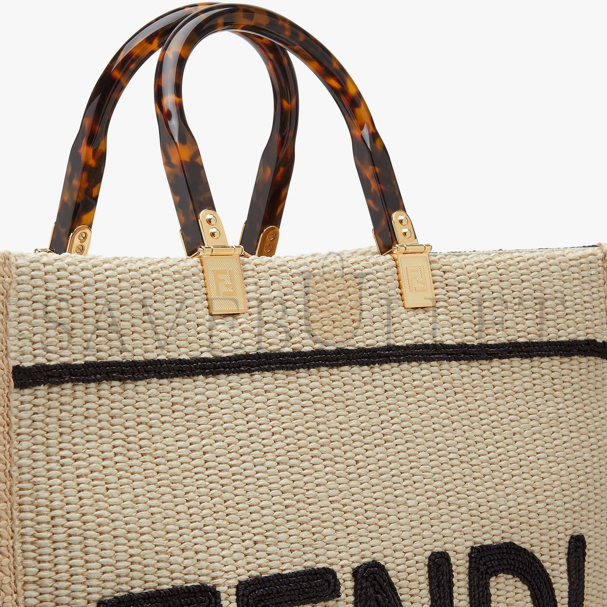 F**di sunshine medium - beige and black straw shopper 8bh386akrpf1cbx (35*31*17cm)