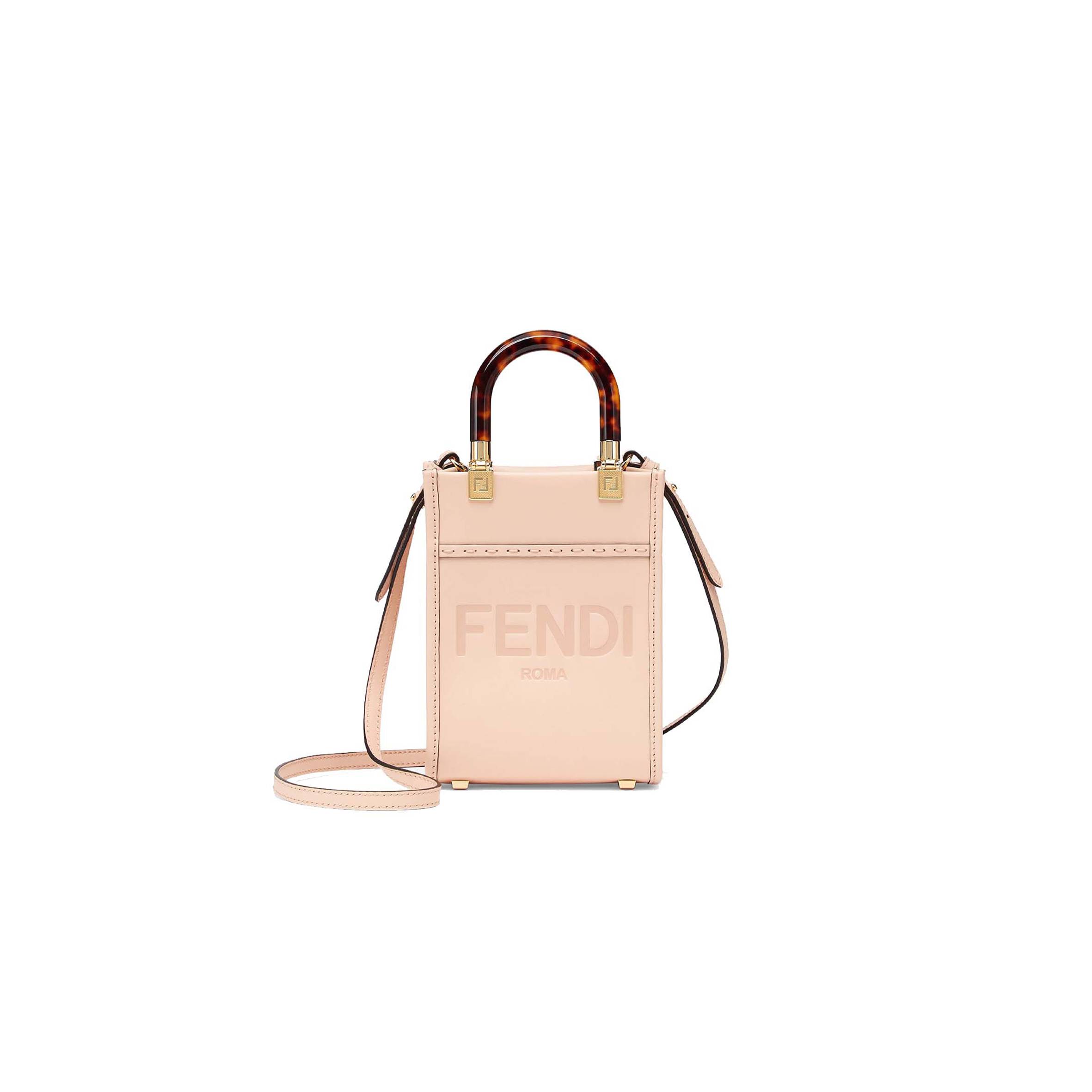 F**di mini sunshine shopper - pale pink leather mini bag 8bs051abvlf1hdg (18*13*6.5cm)