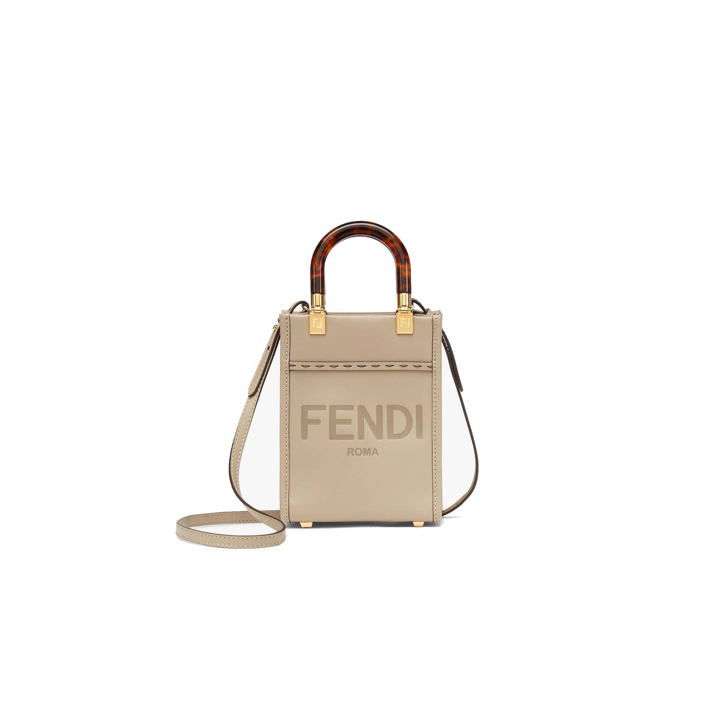 F**di mini sunshine shopper - dove-gray leather mini-bag 8bs051abvlf0e65 (18*13*6.5cm)