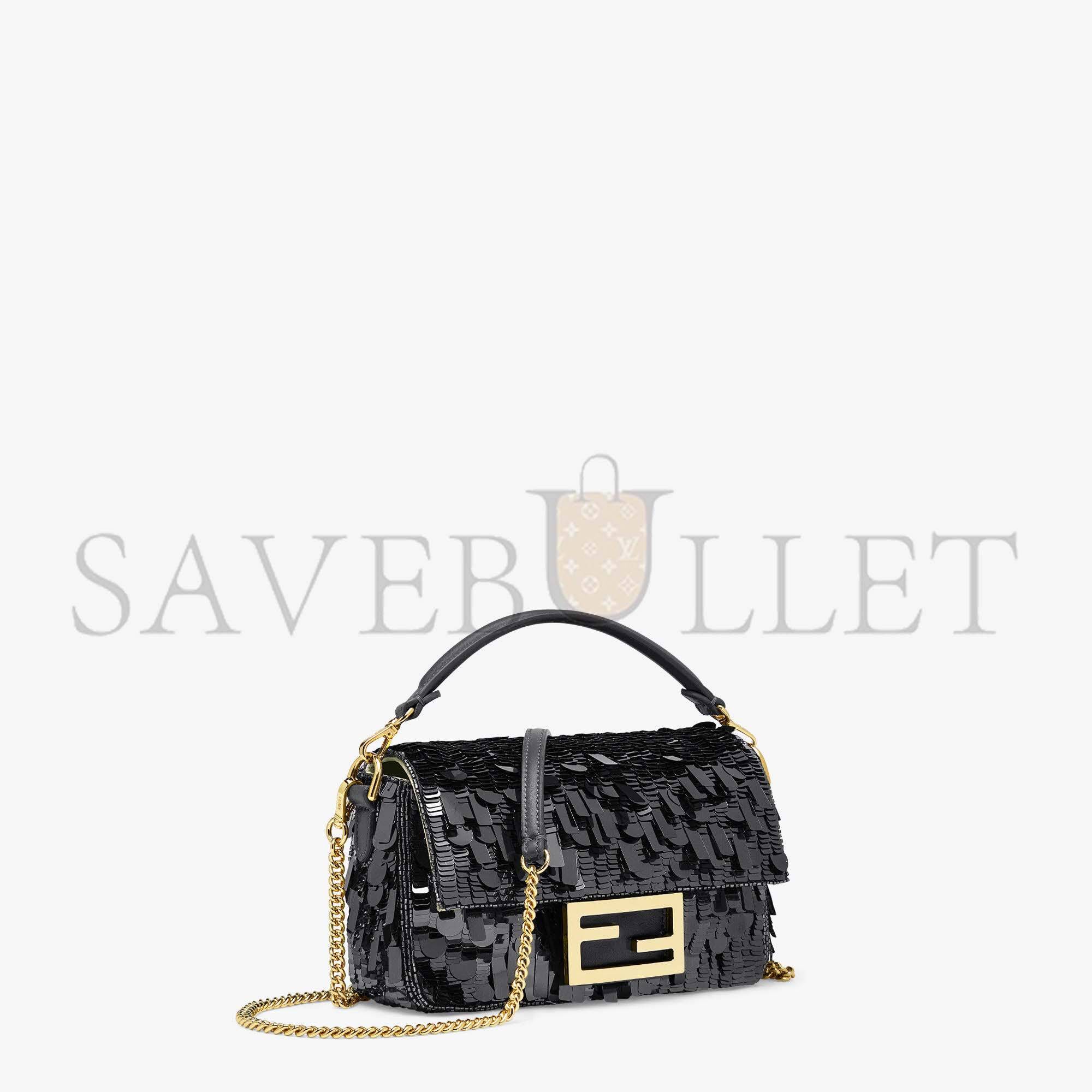 F**di baguette mini - black sequin and leather bag 8bs017amp0f0kur (20*13*5cm)