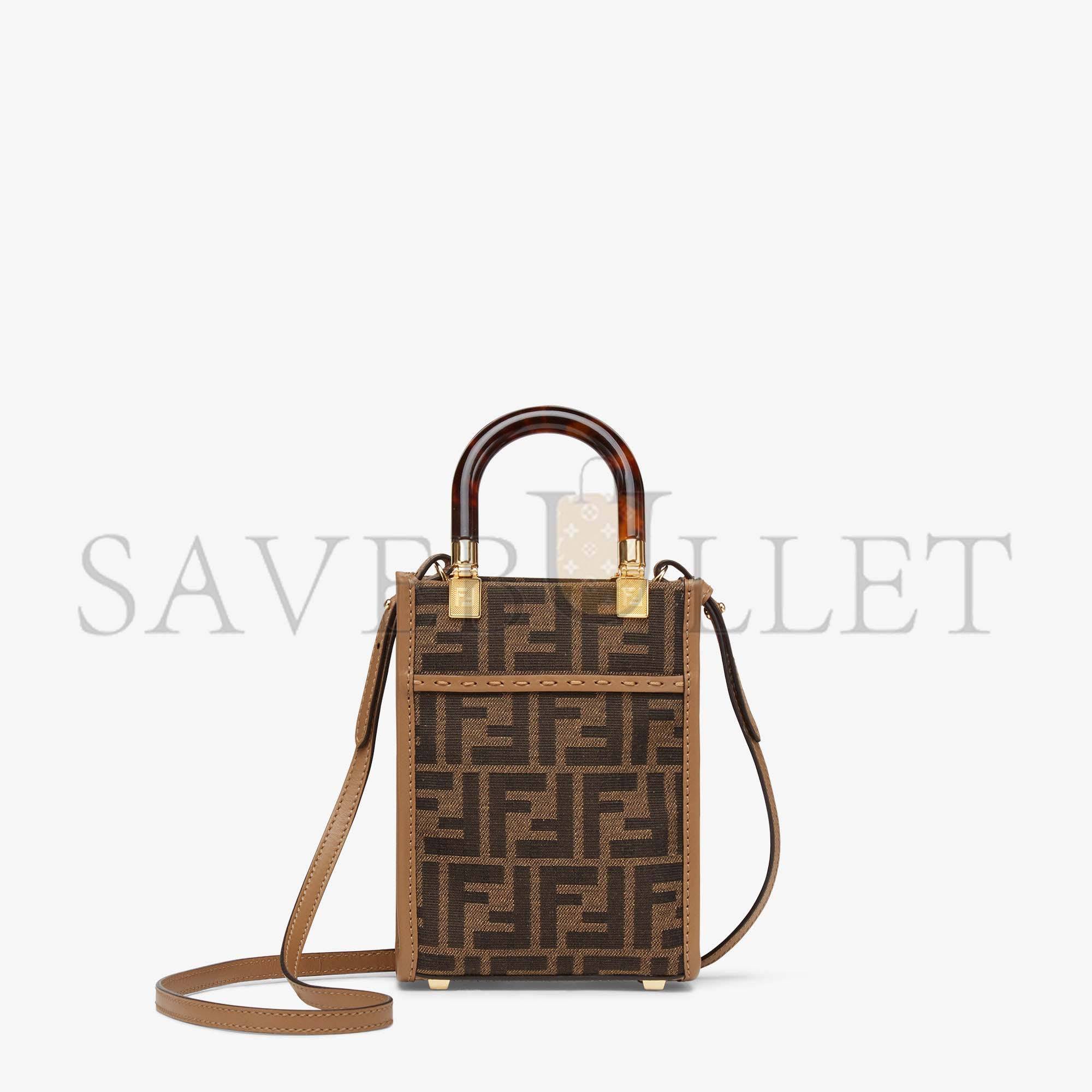 F**di mini sunshine shopper - brown ff fabric mini-bag 8bs051alvxf1ge3 (18*13*6.5cm)