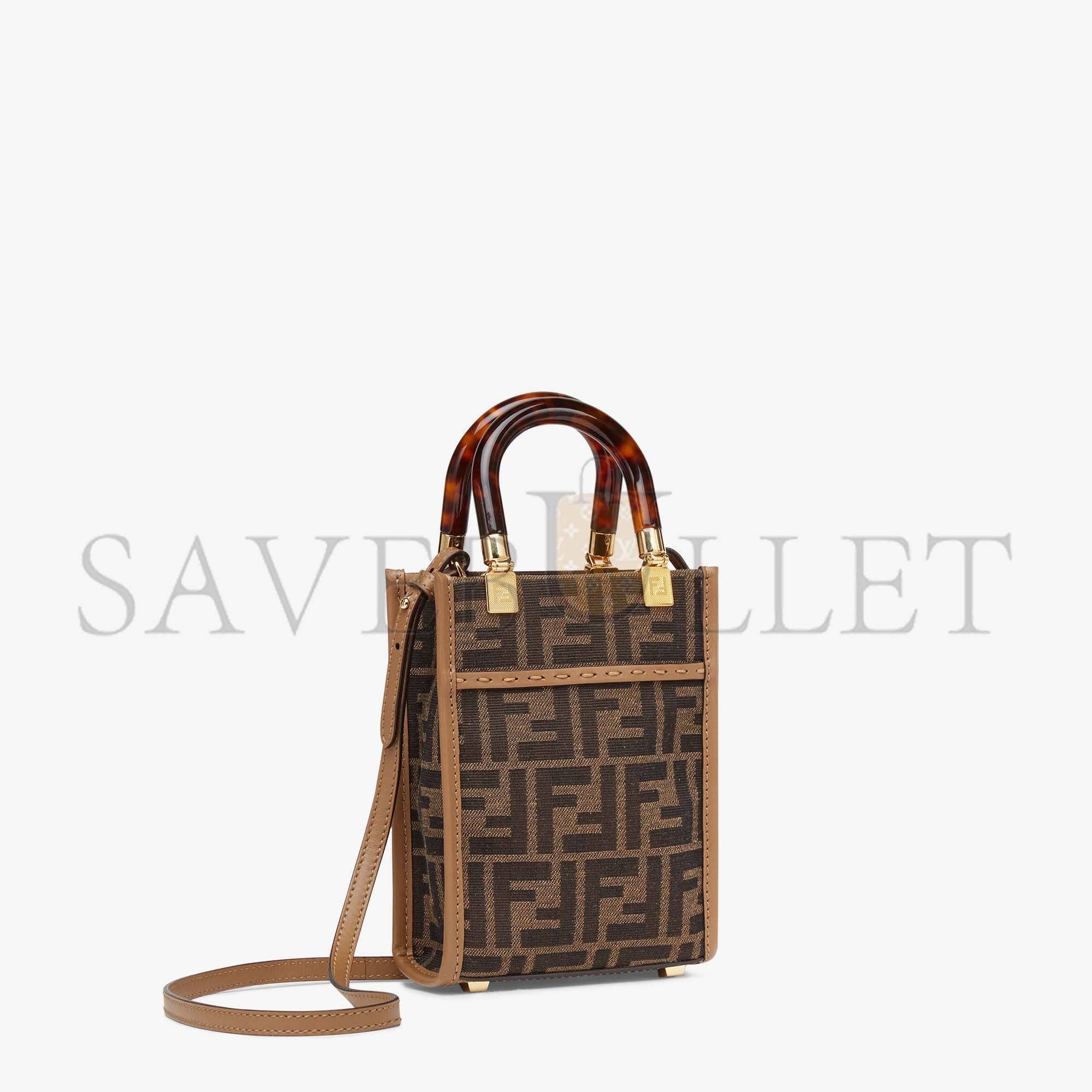 F**di mini sunshine shopper - brown ff fabric mini-bag 8bs051alvxf1ge3 (18*13*6.5cm)