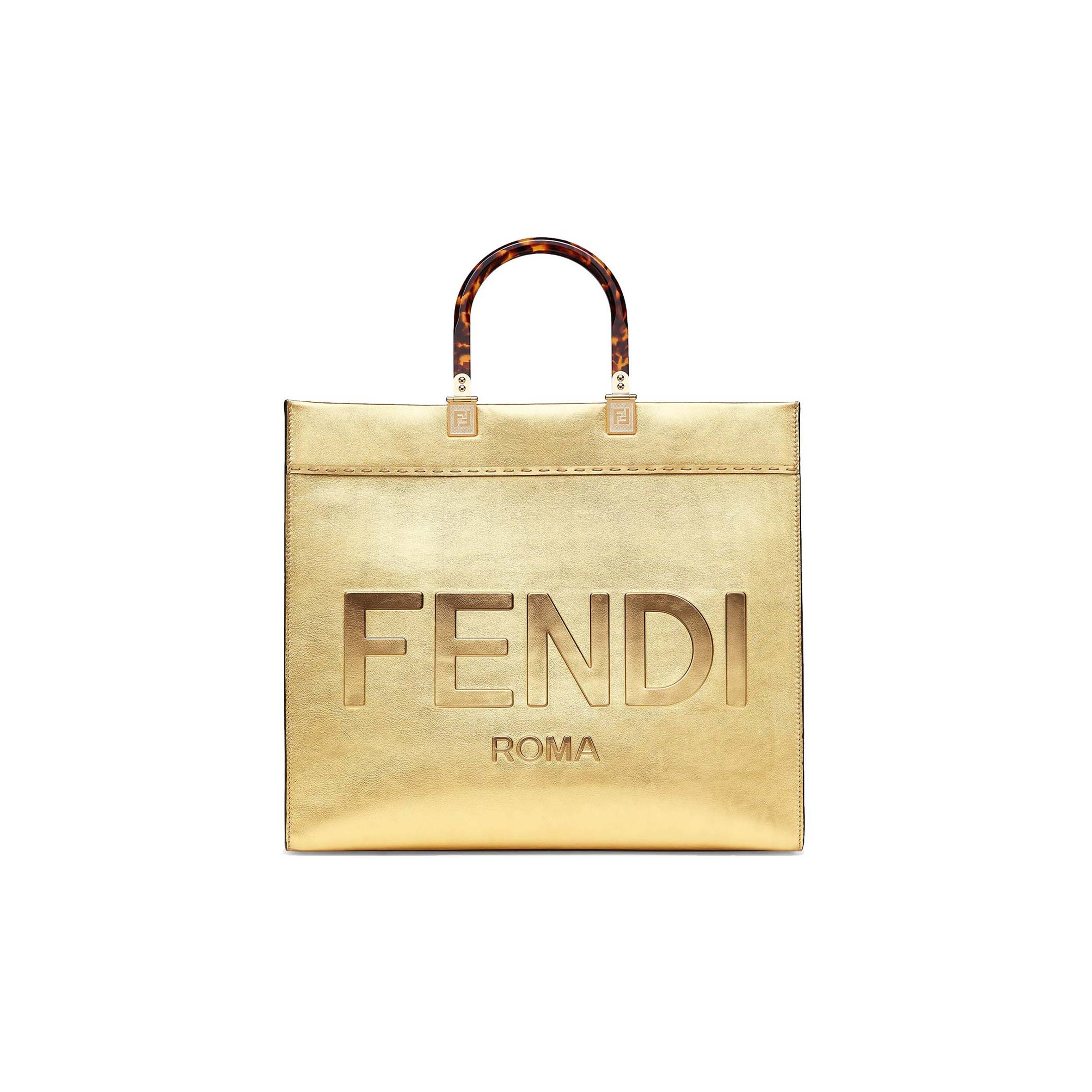 F**di sunshine medium - gold laminated leather shopper 8bh386ajh7f1gnn (35*31*17cm)