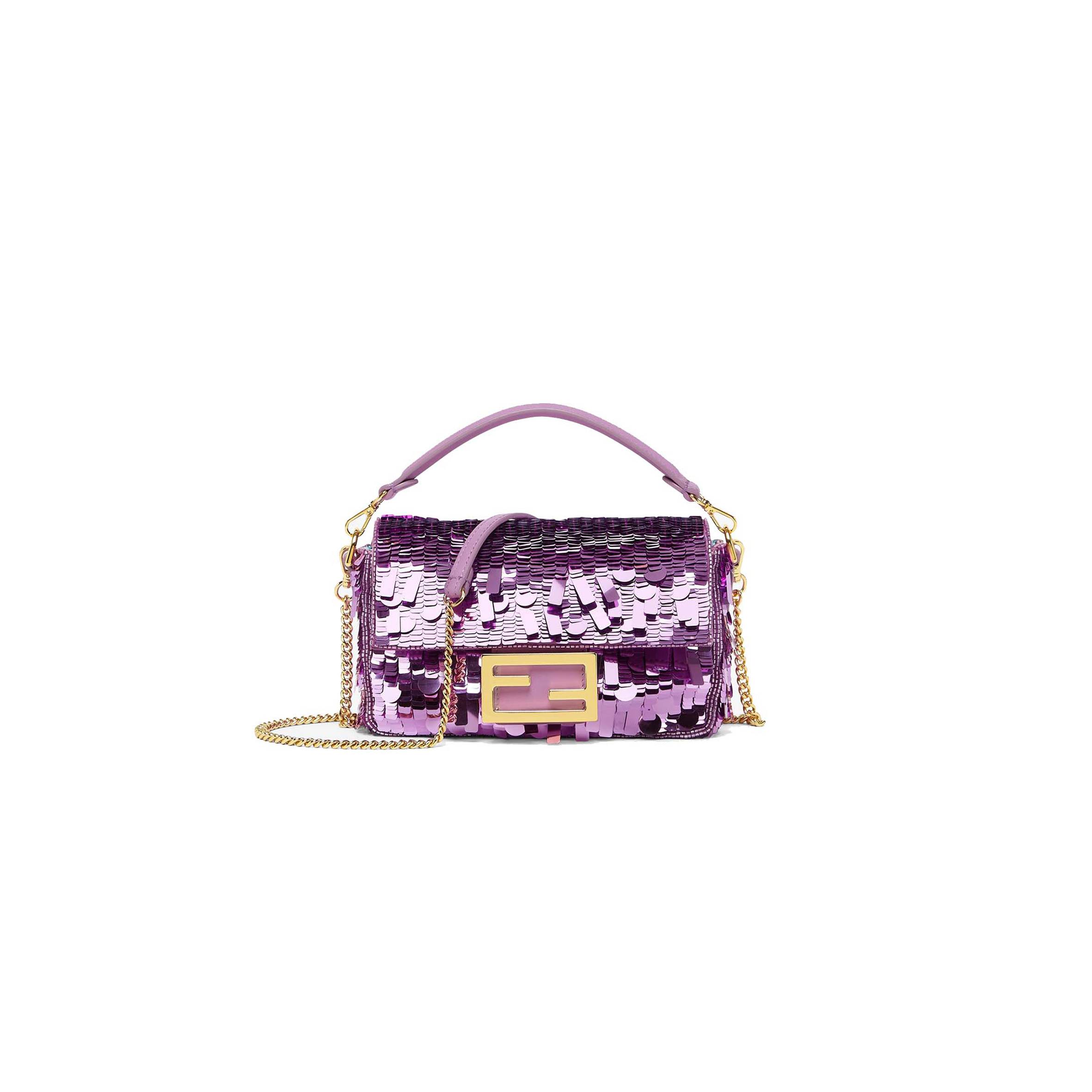 F**di baguette mini - purple sequin and leather bag 8bs017amp0f1jco (20*13*5cm)