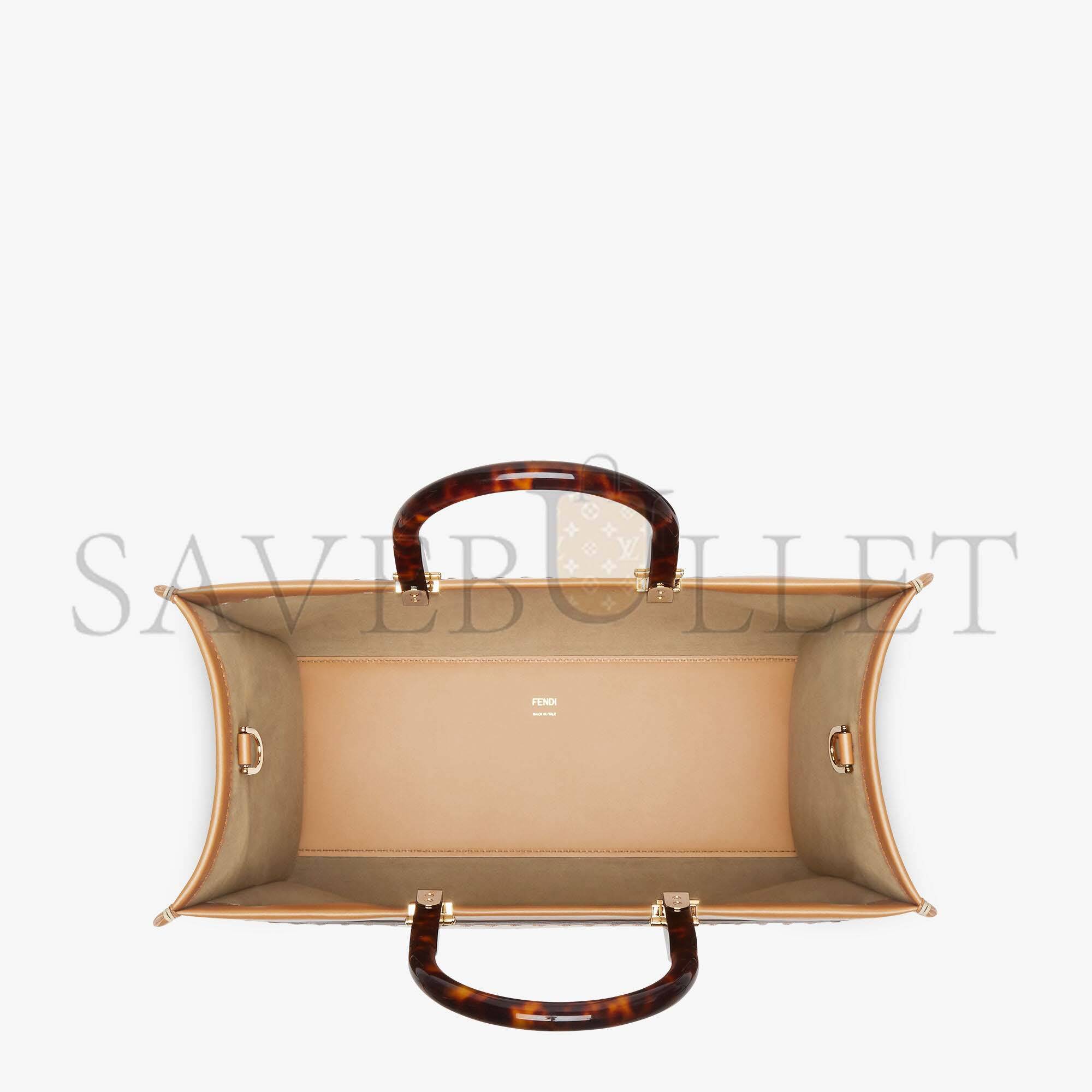 F**di sunshine medium - light brown leather and elaphe shopper bag 8bh386ahn5f1feo (35*31*17cm)