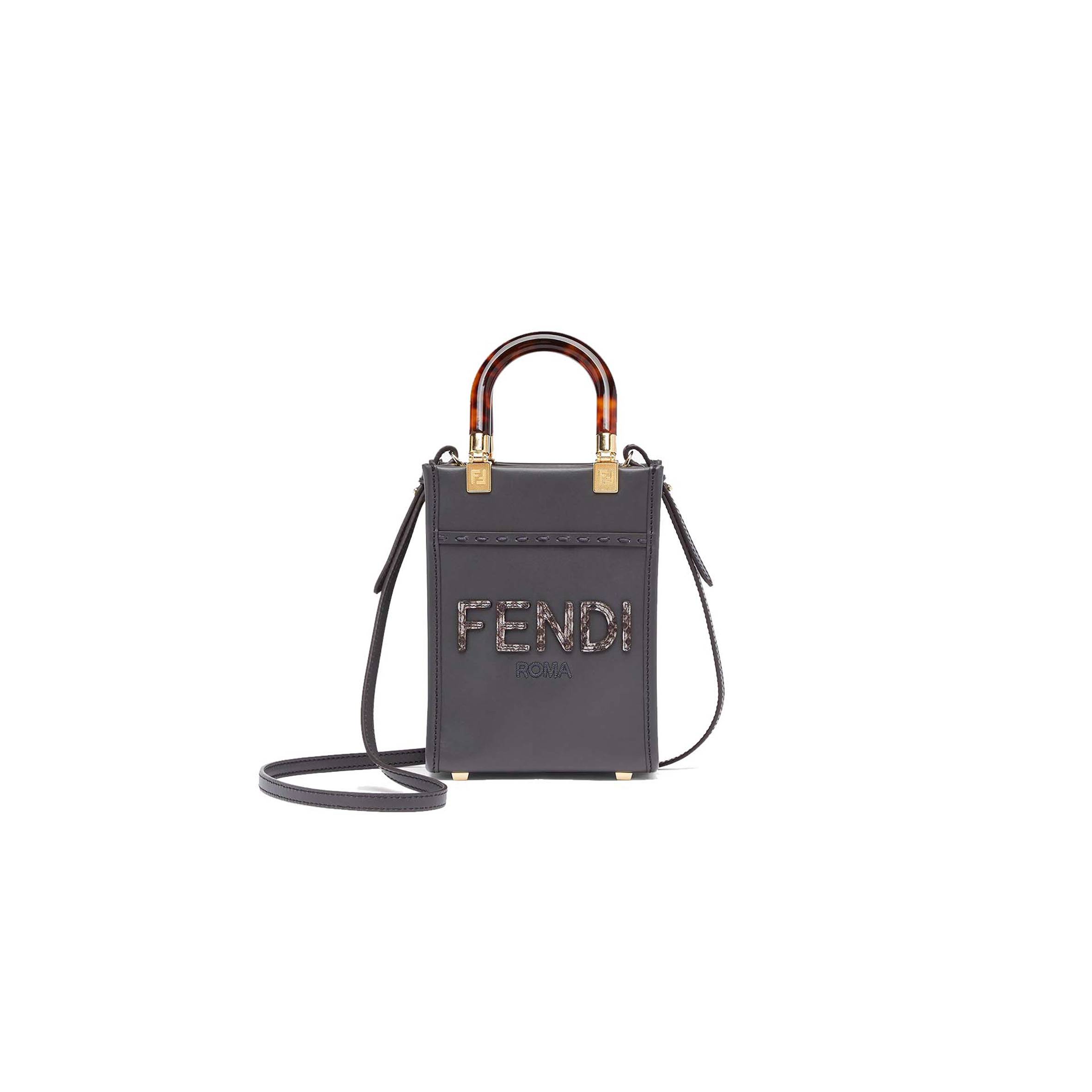 F**di mini sunshine shopper - dark gray leather and elaphe mini-bag 8bs051ahn5f1dmk (18*13*6.5cm)