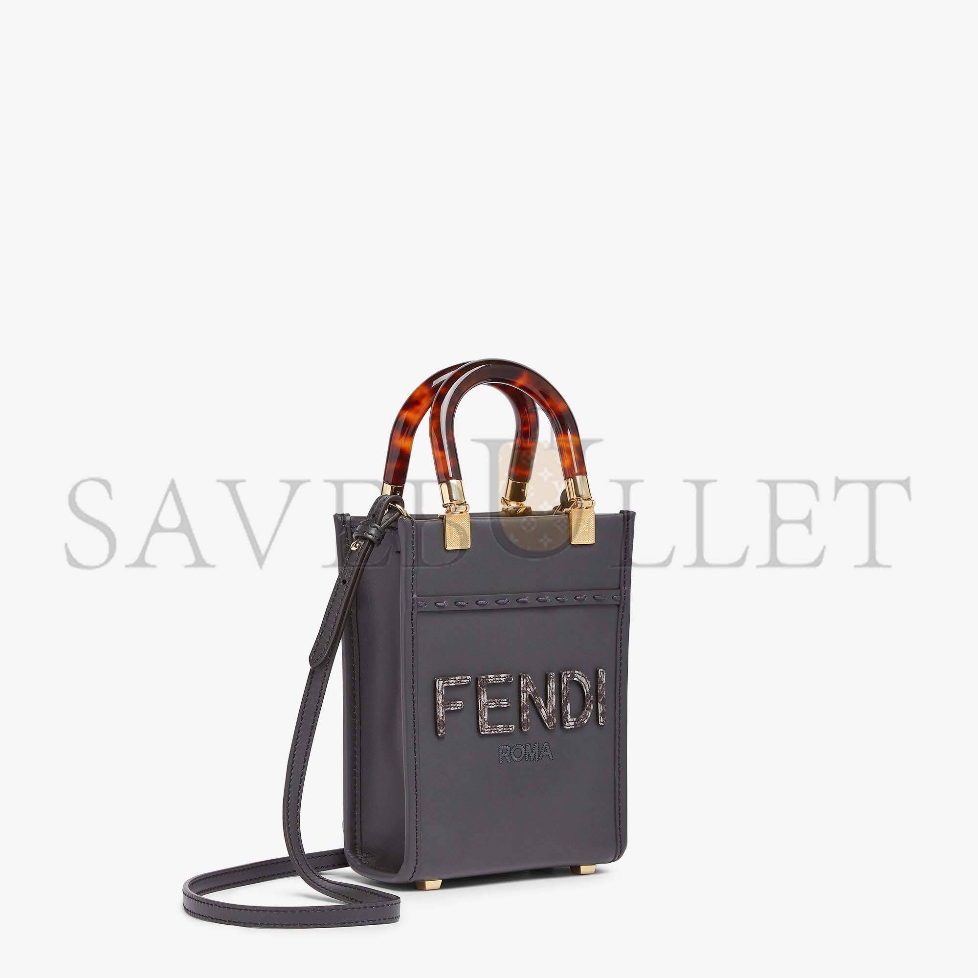 F**di mini sunshine shopper - dark gray leather and elaphe mini-bag 8bs051ahn5f1dmk (18*13*6.5cm)