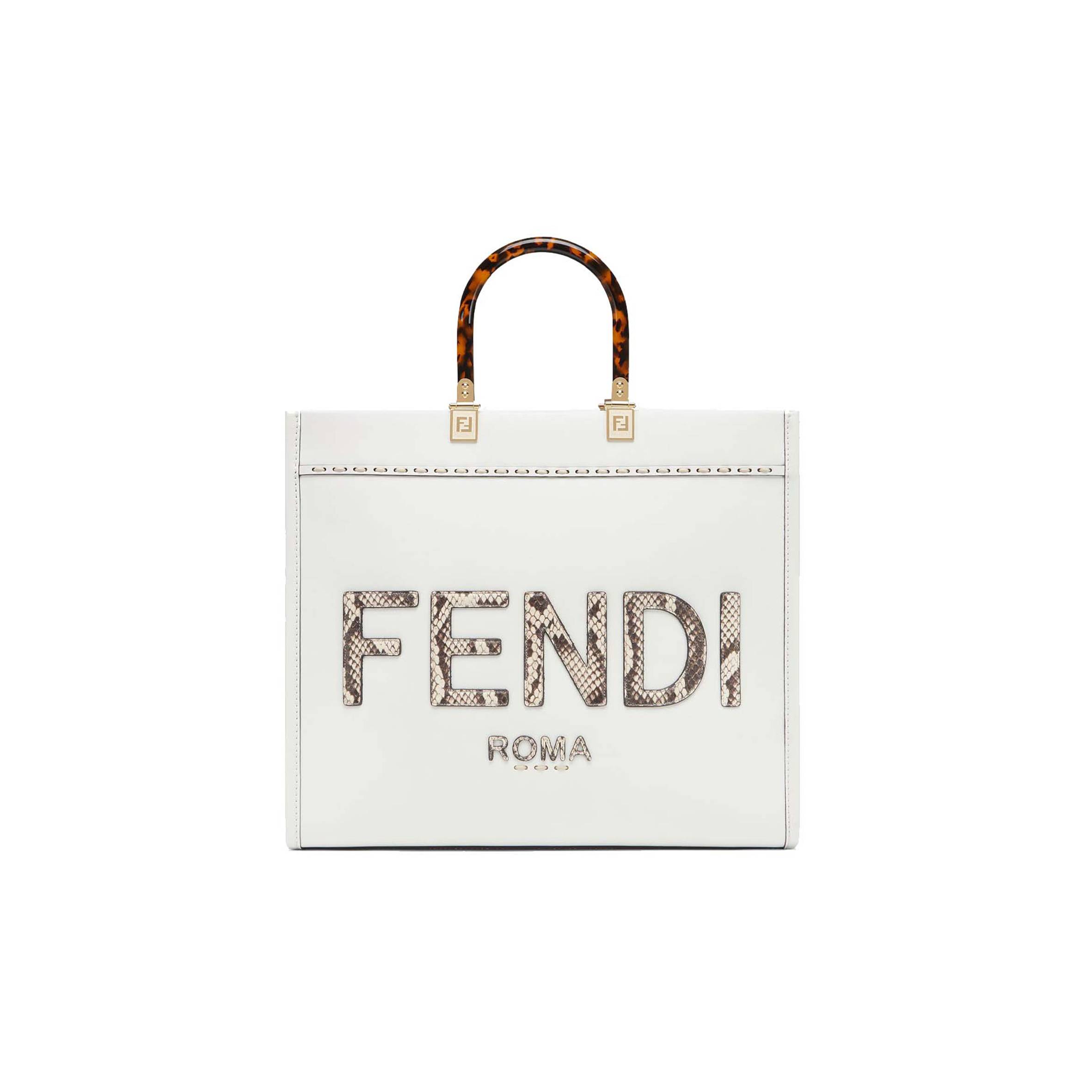 F**di sunshine medium - white leather and elaphe shopper 8bh386ahn5f1ju5 (35*31*17cm)