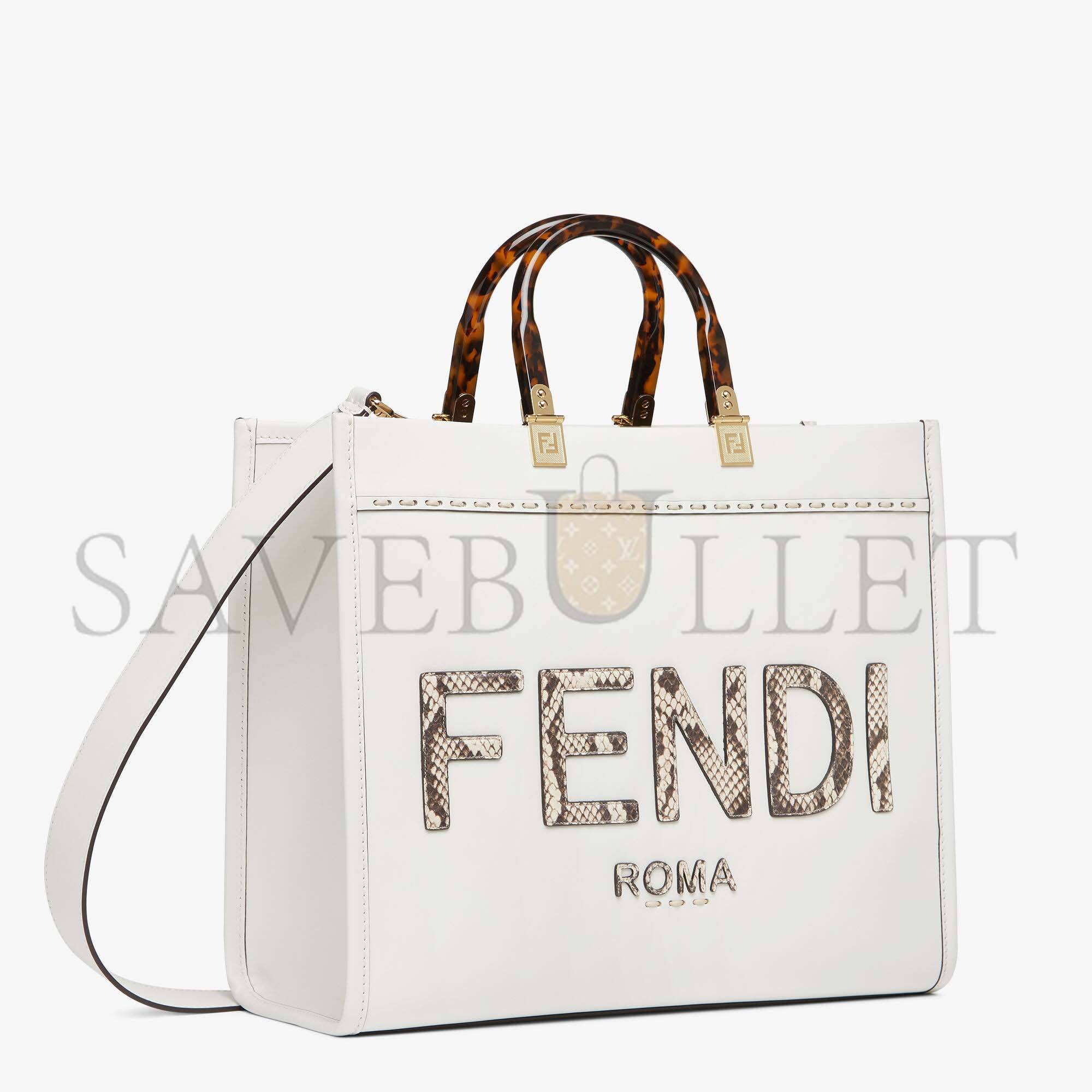 F**di sunshine medium - white leather and elaphe shopper 8bh386ahn5f1ju5 (35*31*17cm)