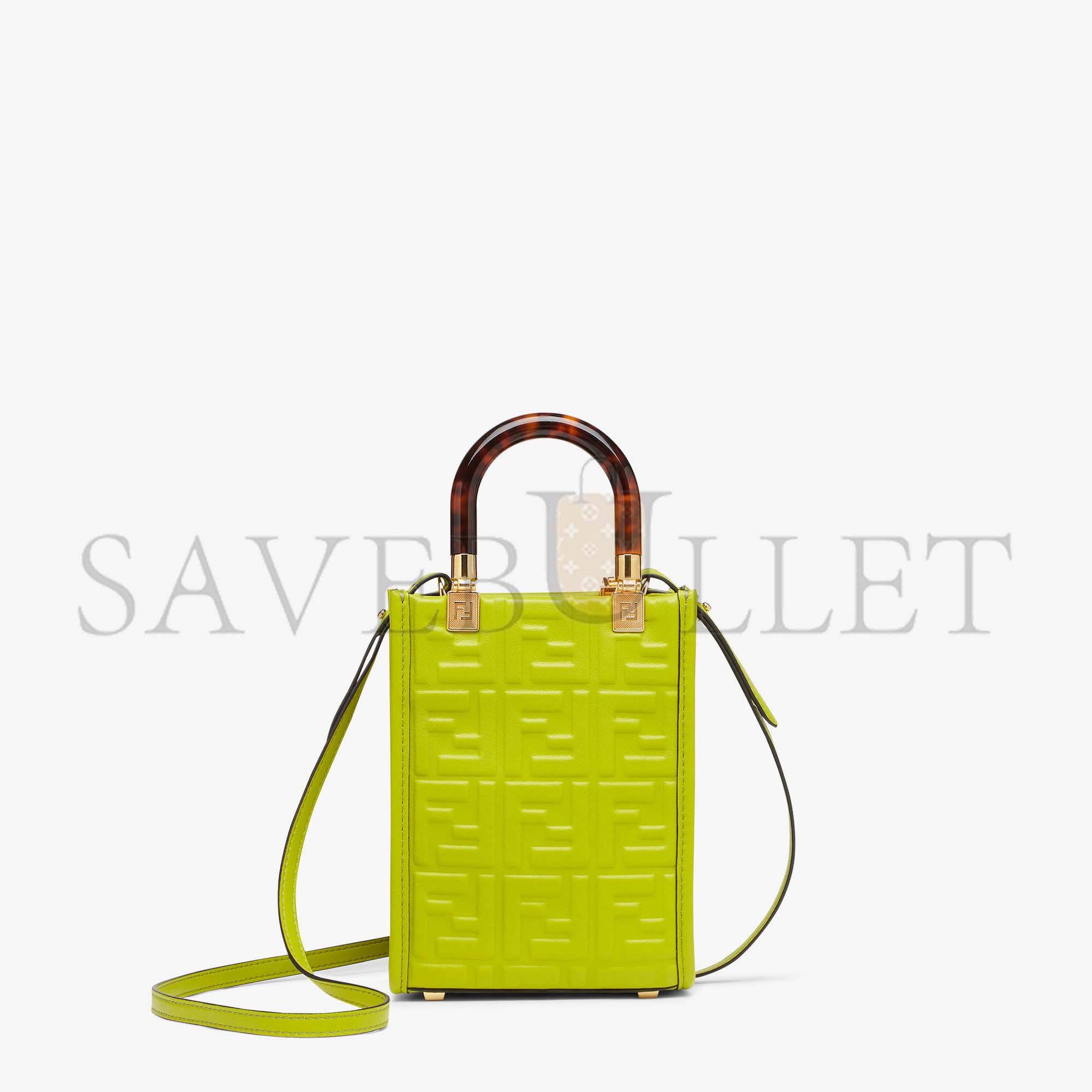 F**di mini sunshine shopper - acid green leather mini-bag 8bs051amcif1jcp (18*13*6.5cm)