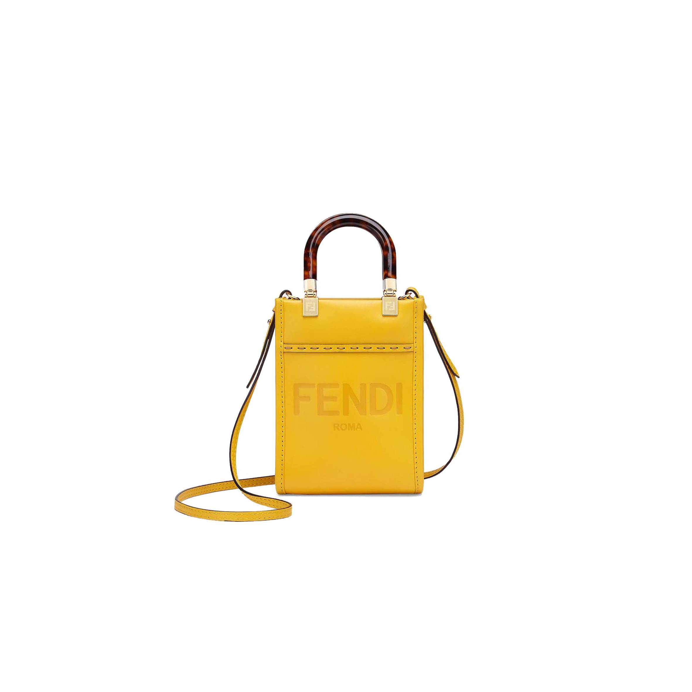 F**di mini sunshine shopper - yellow leather mini-bag 8bs051abvlf192e (18*13*6.5cm)