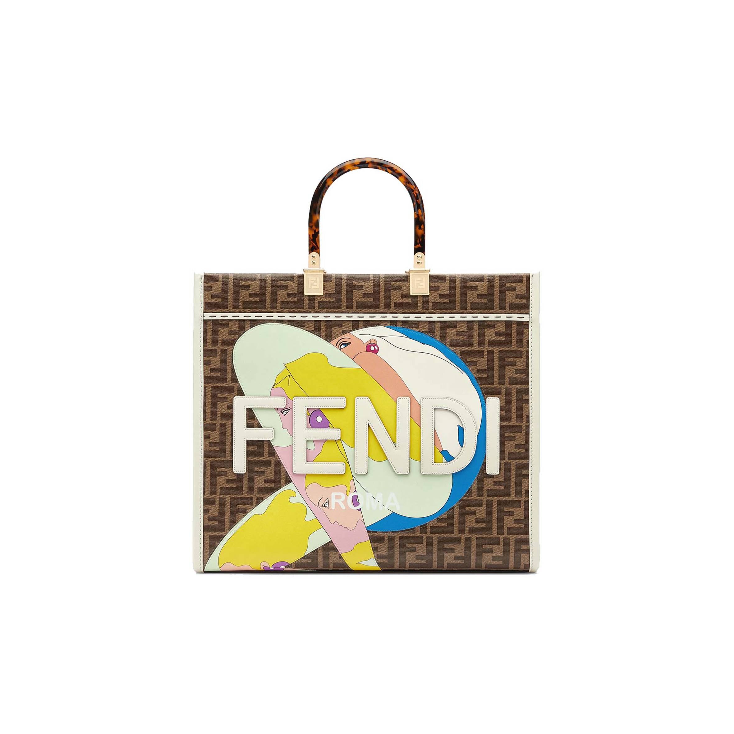 F**di sunshine medium - ff glazed fabric shopper with inlay 8bh386ajhjf1hb5 (35*31*17cm)