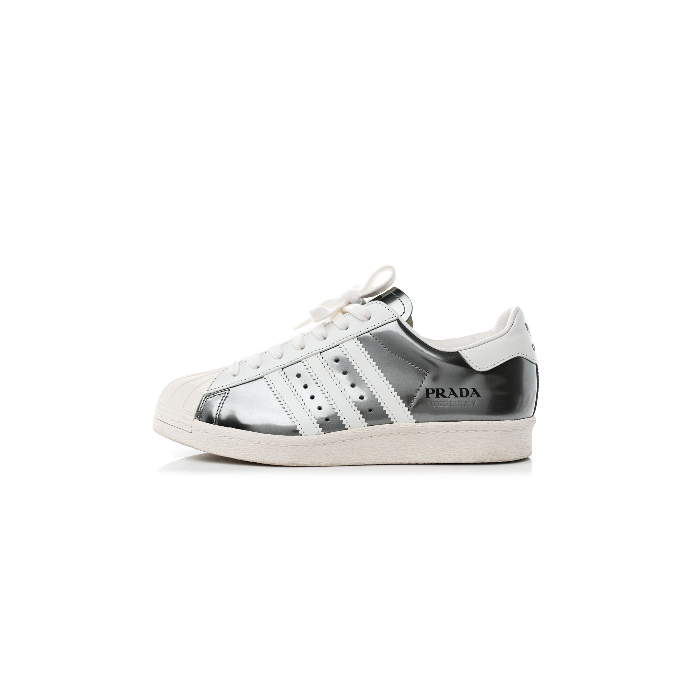 pra*a x Ad*s brushed calfskin logo mens superstar sneakers 6 silver white