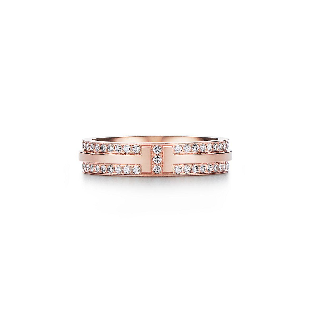 T*f*ny t narrow pavé diamond ring in 18k rose gold