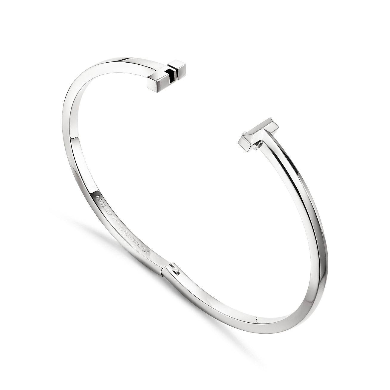 T*f*ny t t1 hinged bangle in white gold, narrow