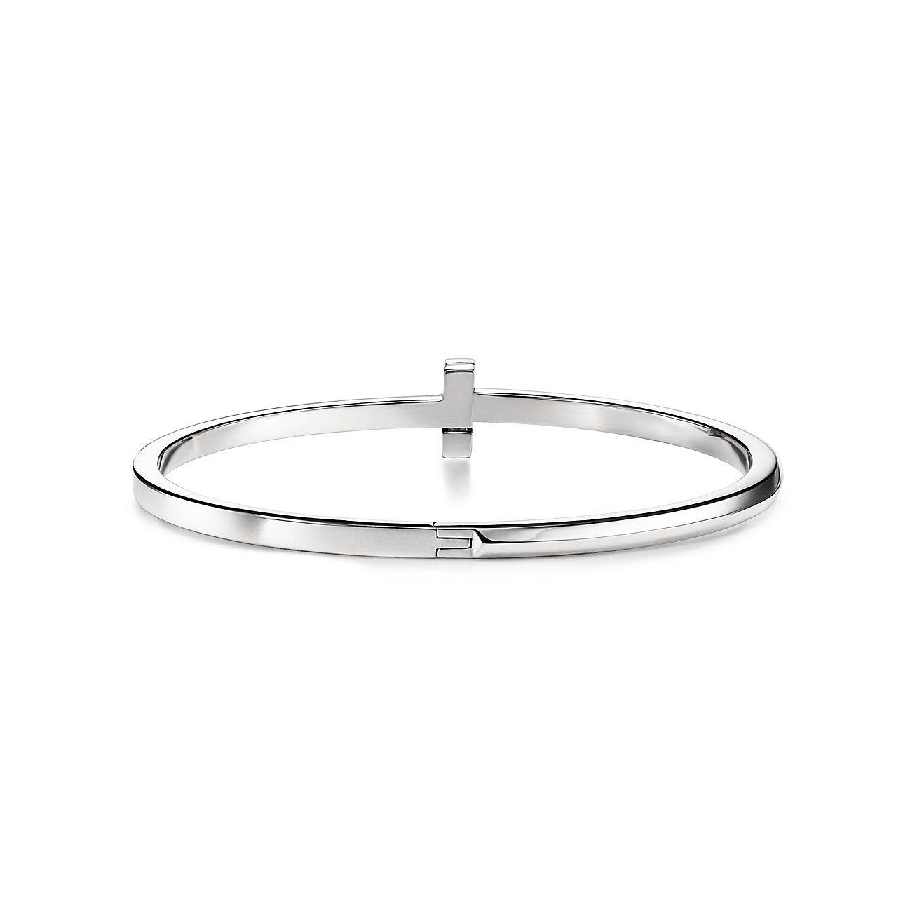 T*f*ny t t1 hinged bangle in white gold, narrow