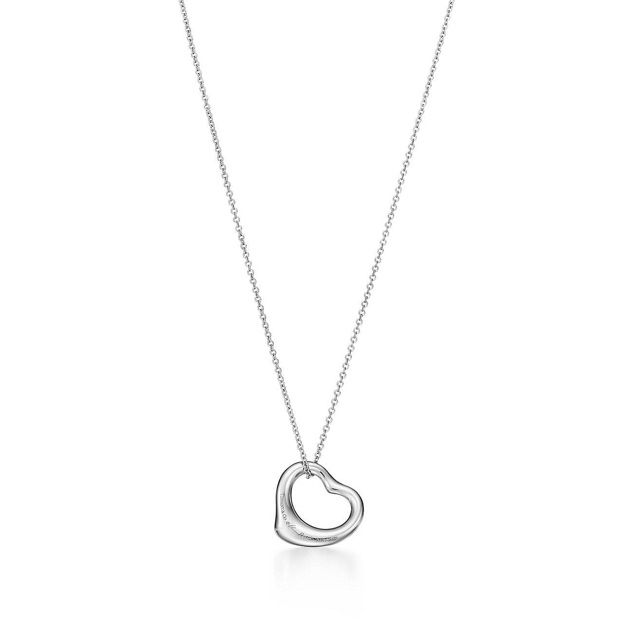 T*f*ny  elsa peretti® open heart pendant in platinum with sapphires, 16 mm