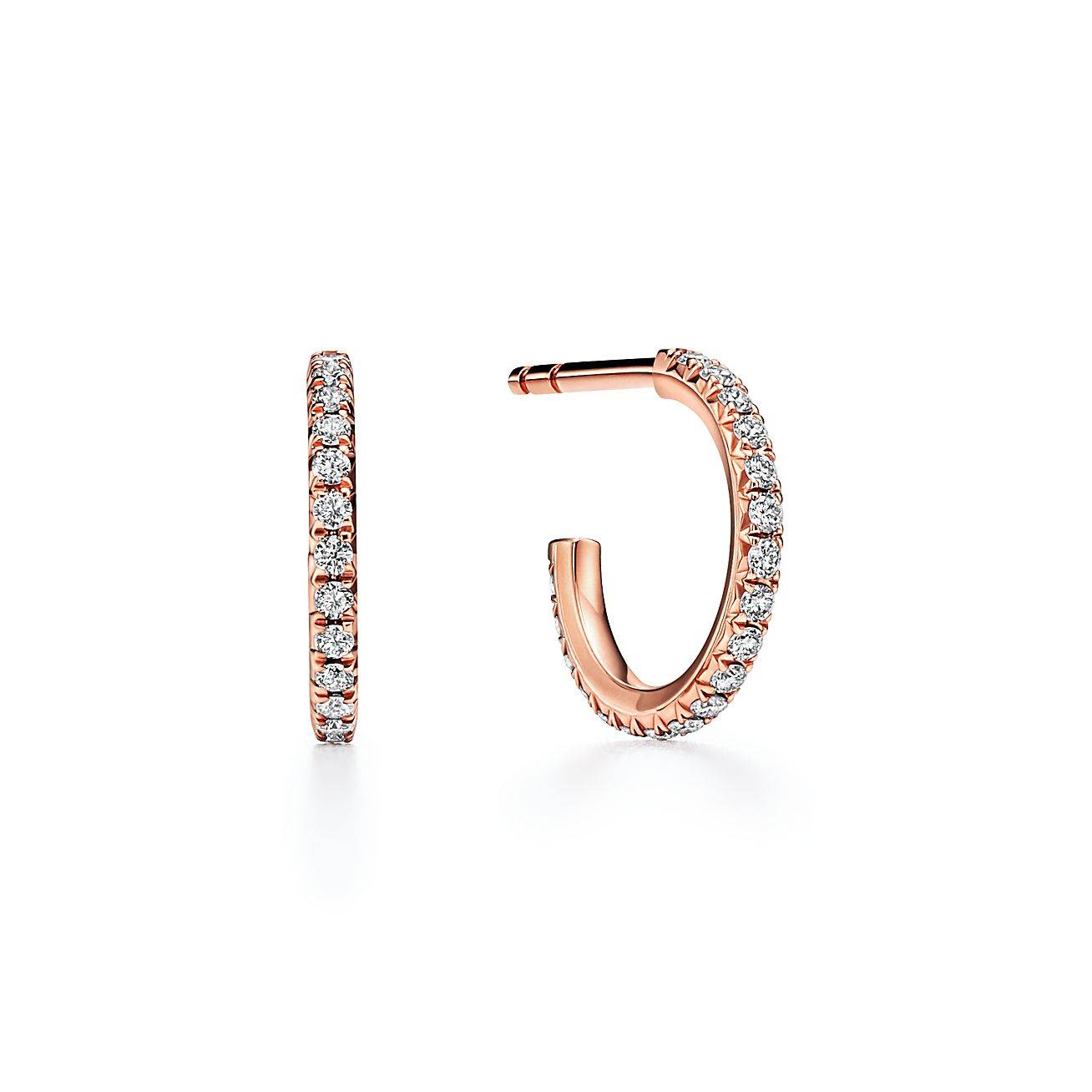 T*f*ny metro hoop earrings in rose gold with diamonds, small