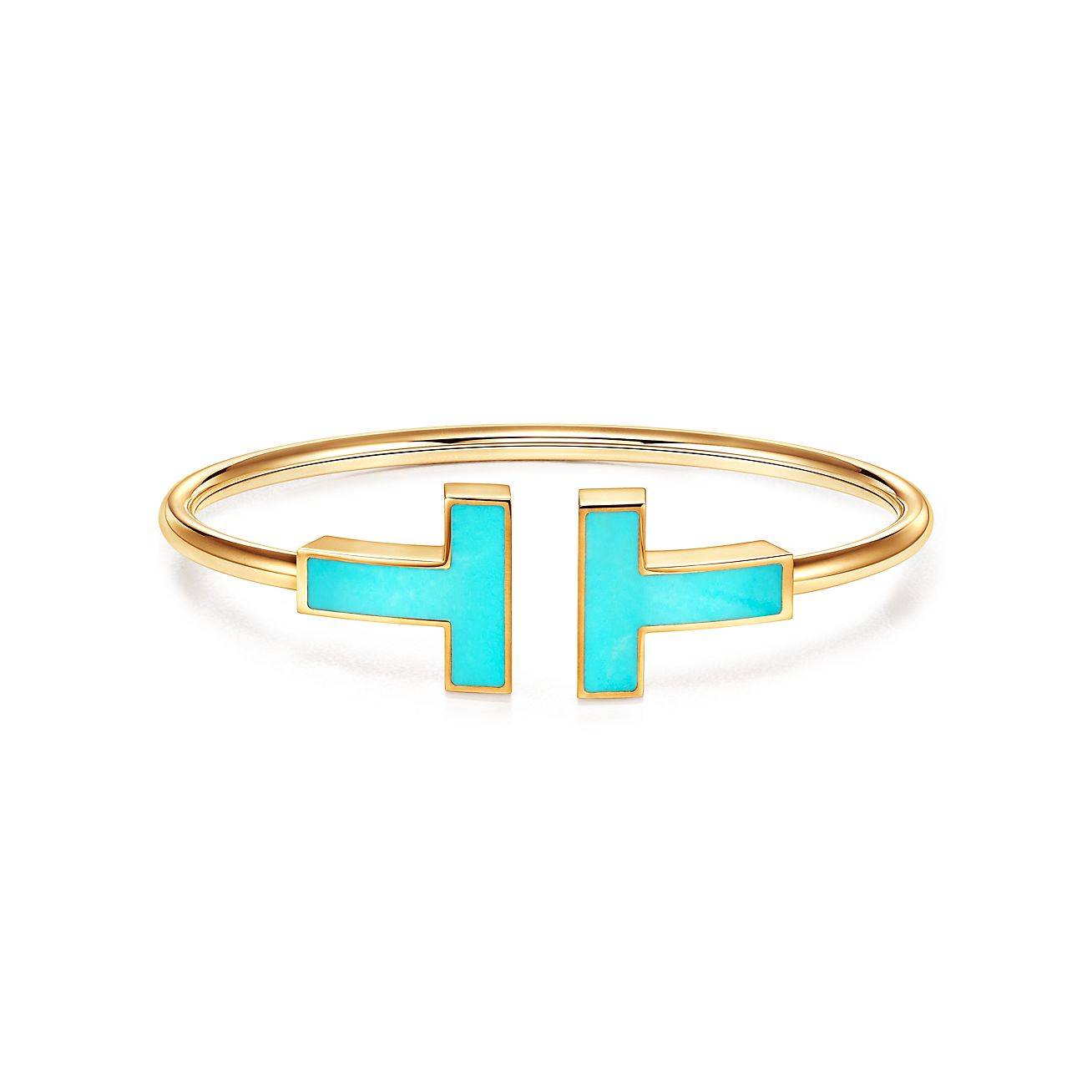 T*f*ny t wide turquoise wire bracelet in 18k gold