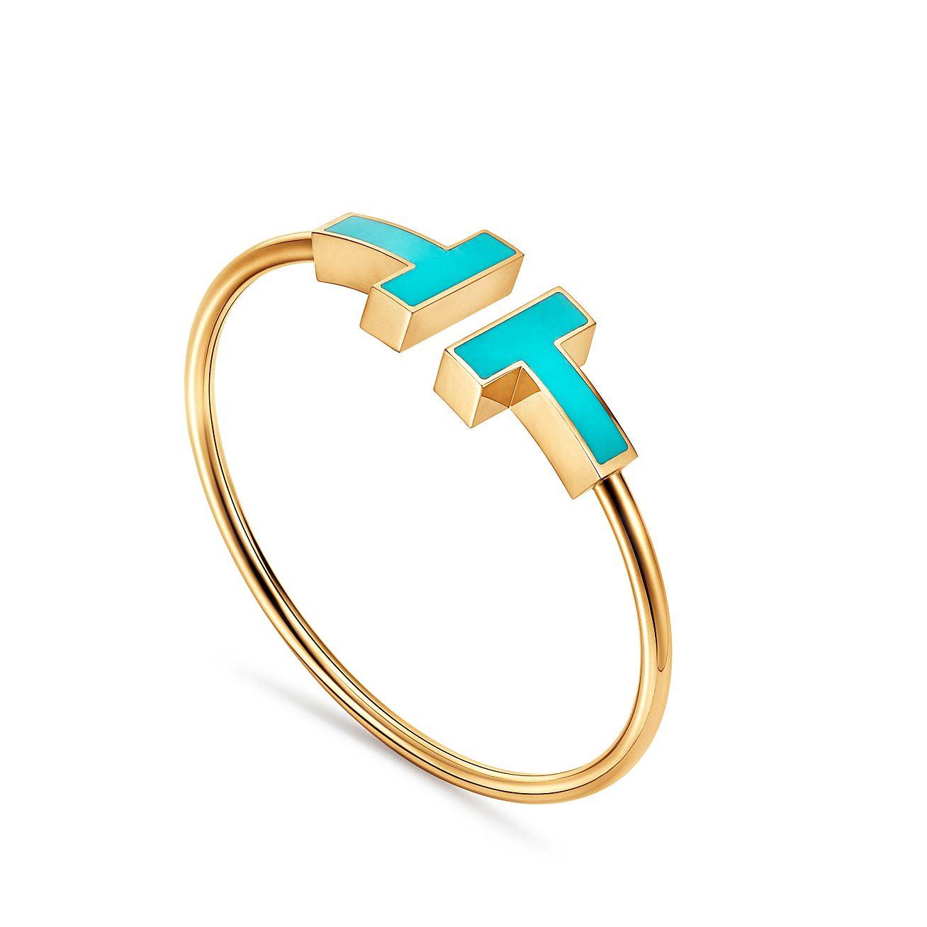 T*f*ny t wide turquoise wire bracelet in 18k gold