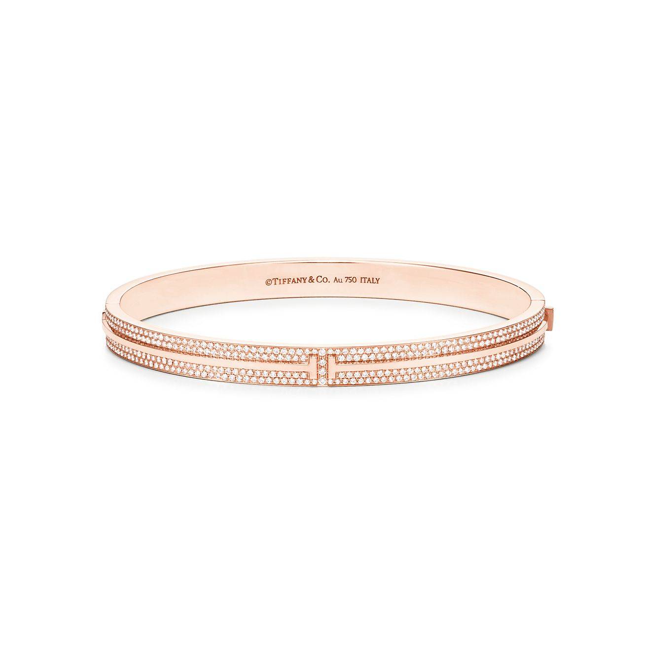 T*f*ny t pavé diamond hinged bangle in 18k rose gold